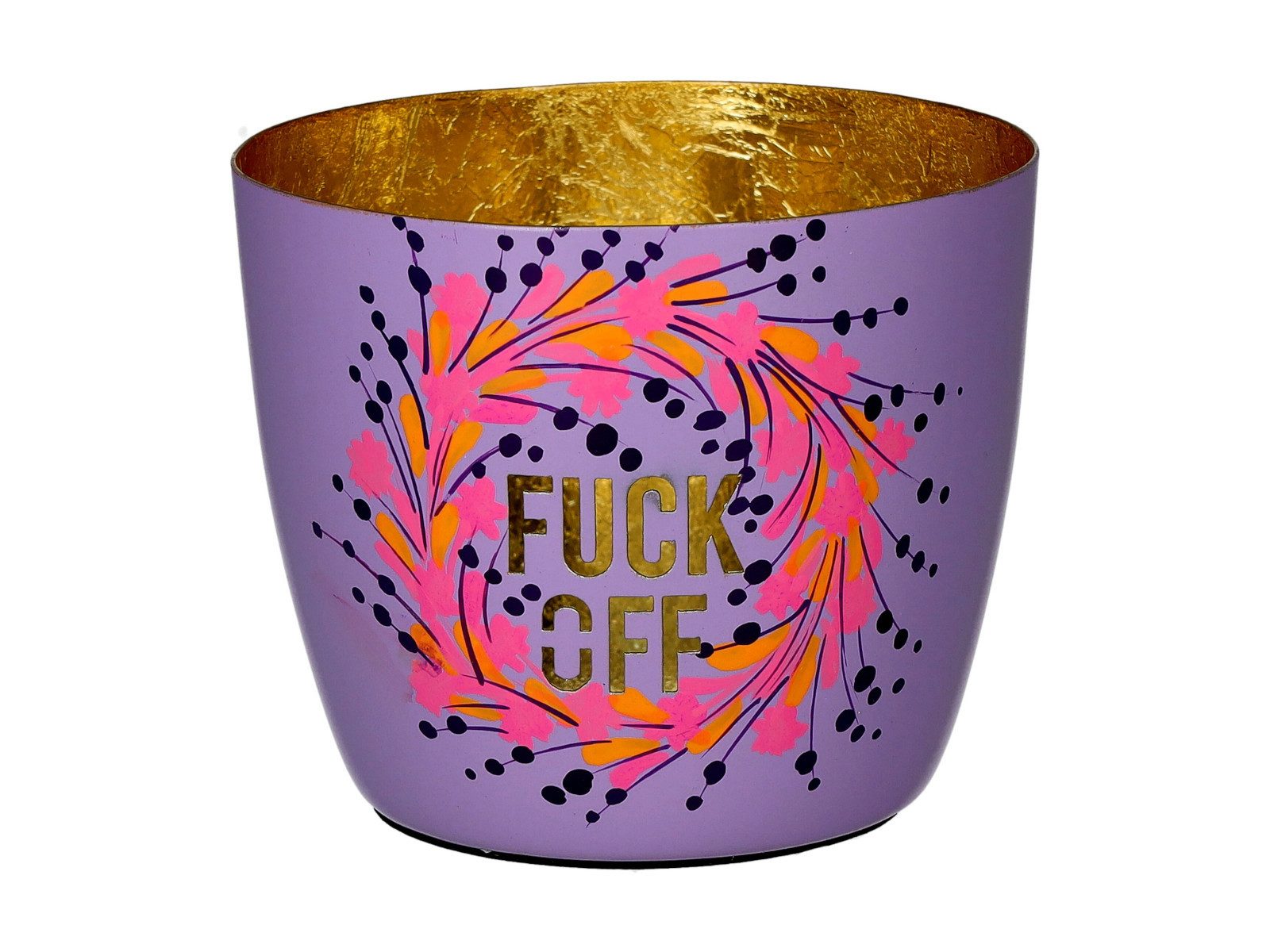 Giftcompany Windlicht Madras Windlicht M Fuck off lila/gold 8,5cm