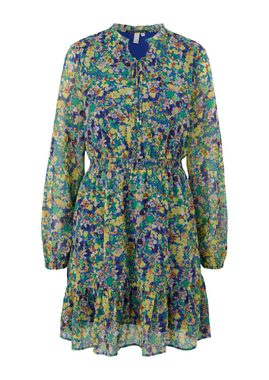 QS Minikleid Kleid mit Tunika-Ausschnitt Raffung, Smok-Detail