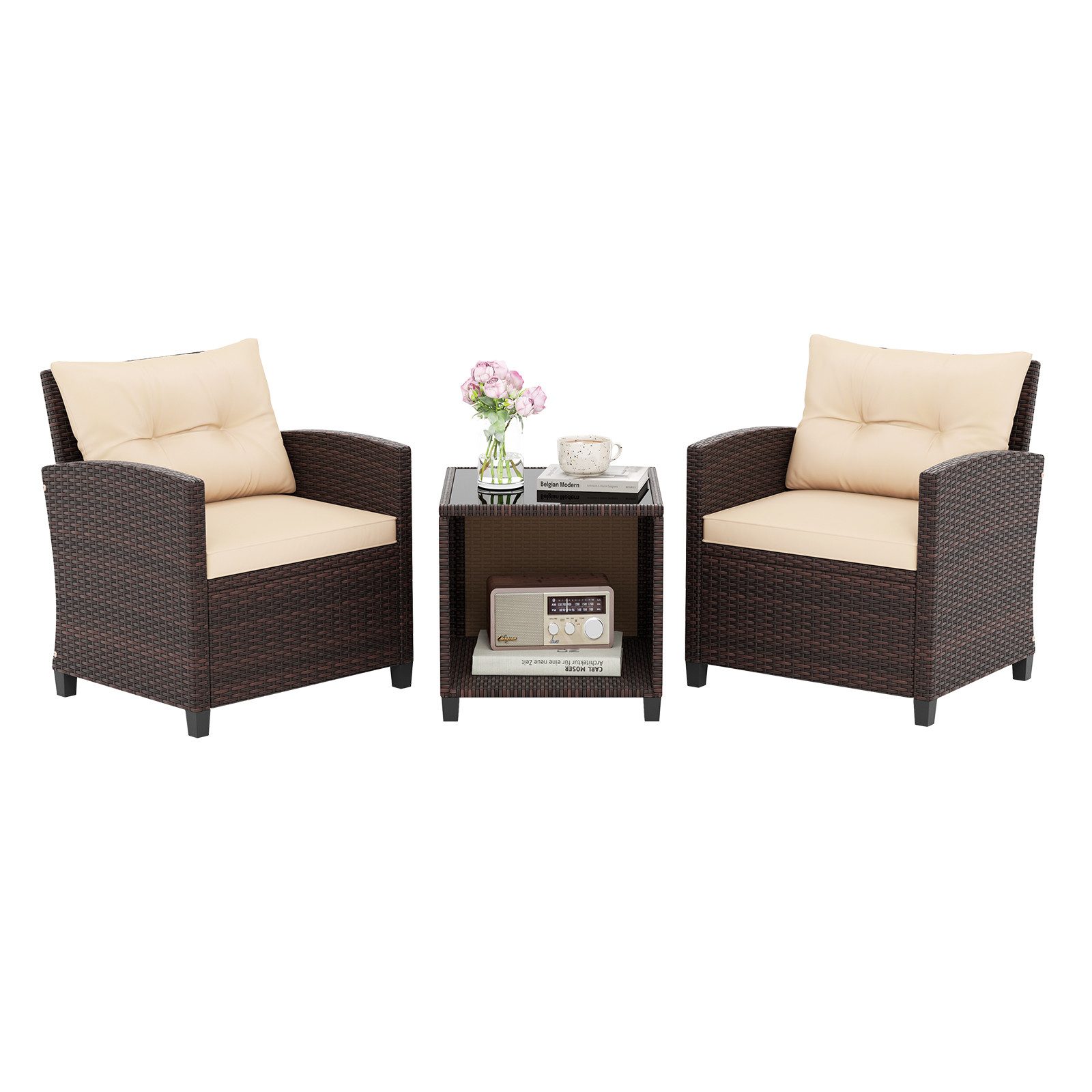 COSTWAY Balkonset, (3-tlg), Gartenmöbel Set, Rattan Balkonmöbel mit Kissen günstig online kaufen