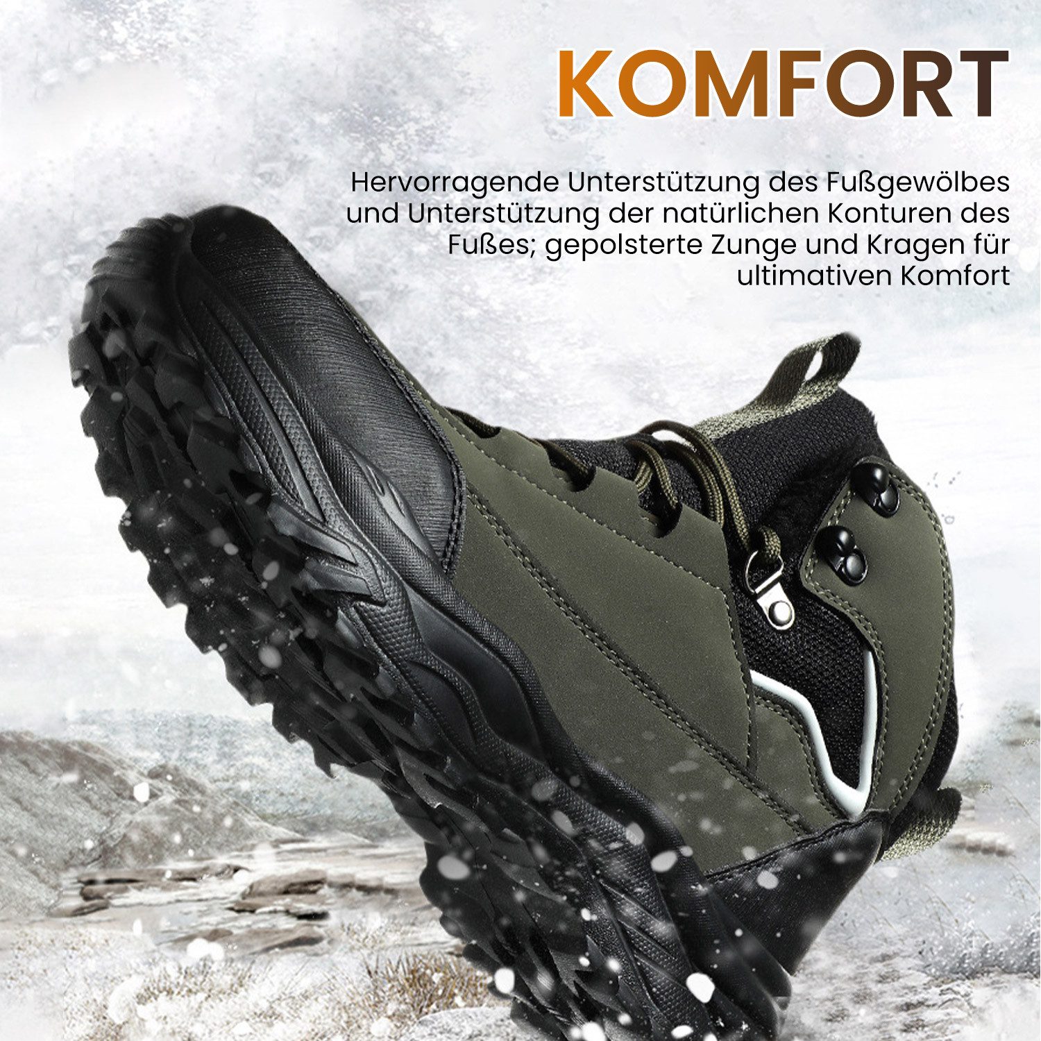 Refttenw Herren Schneestiefel,Warm Gefüttert, Rutschfest, Wasserabweisend Winterstiefel