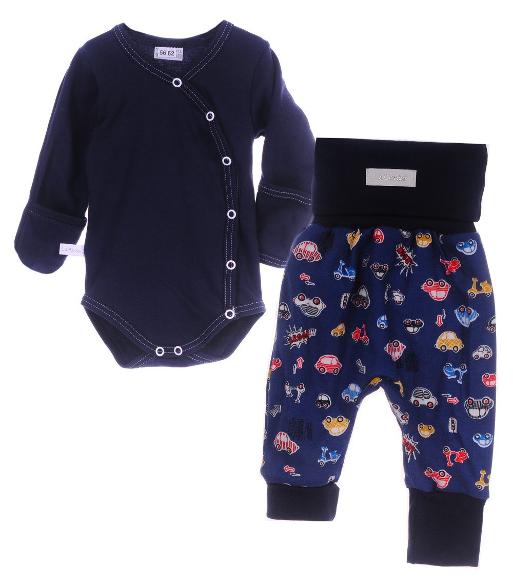 Body & Hose Wickelbody mit Kratzschutz und Hose Set Baby Anzug in Blau mit Autos