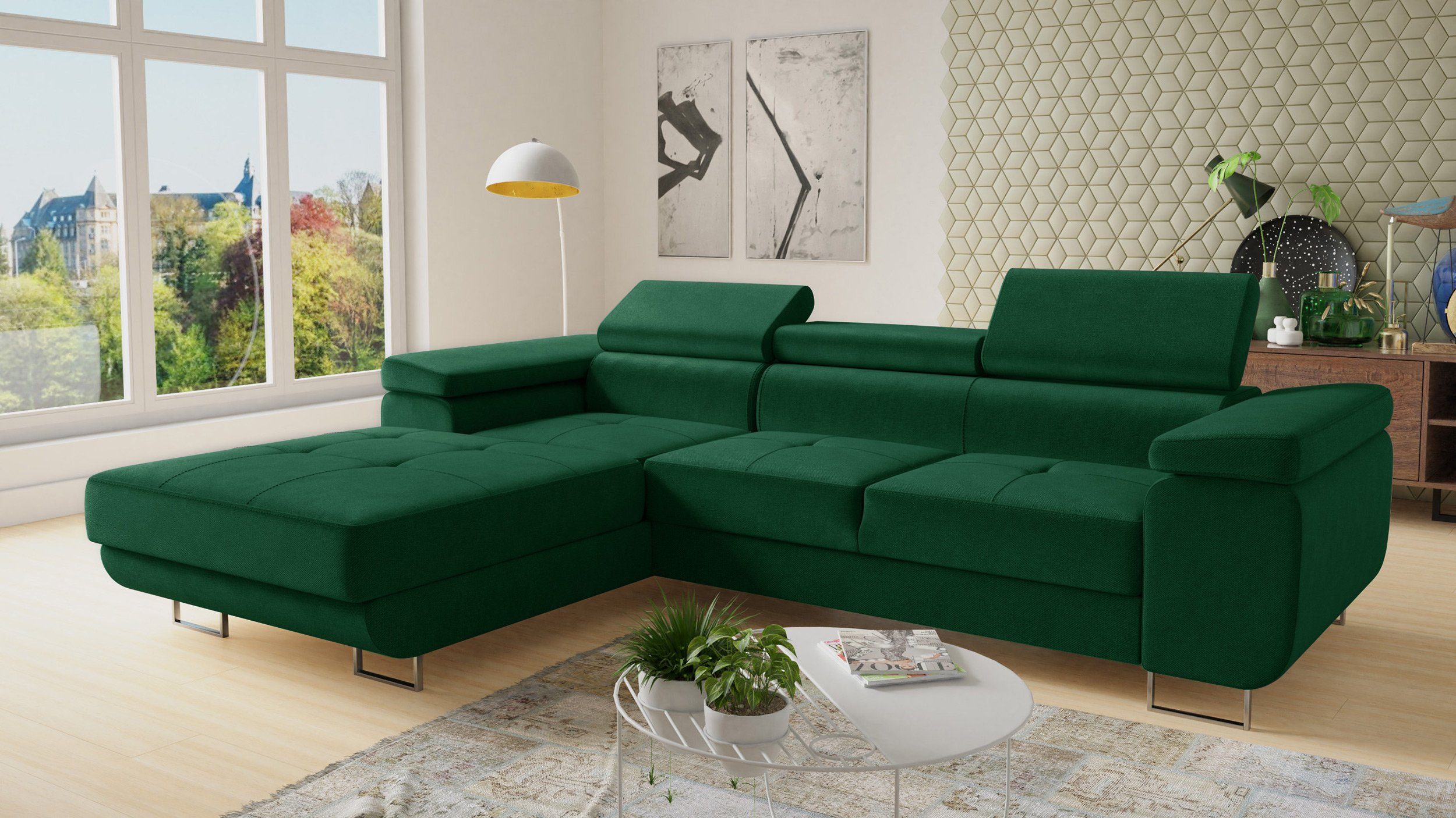 Sofnet Ecksofa Divo, mit Schlaffunktion und Bettkasten, Schlafsofa mit einstellbare Kopfstützen - Wohnlandschaft