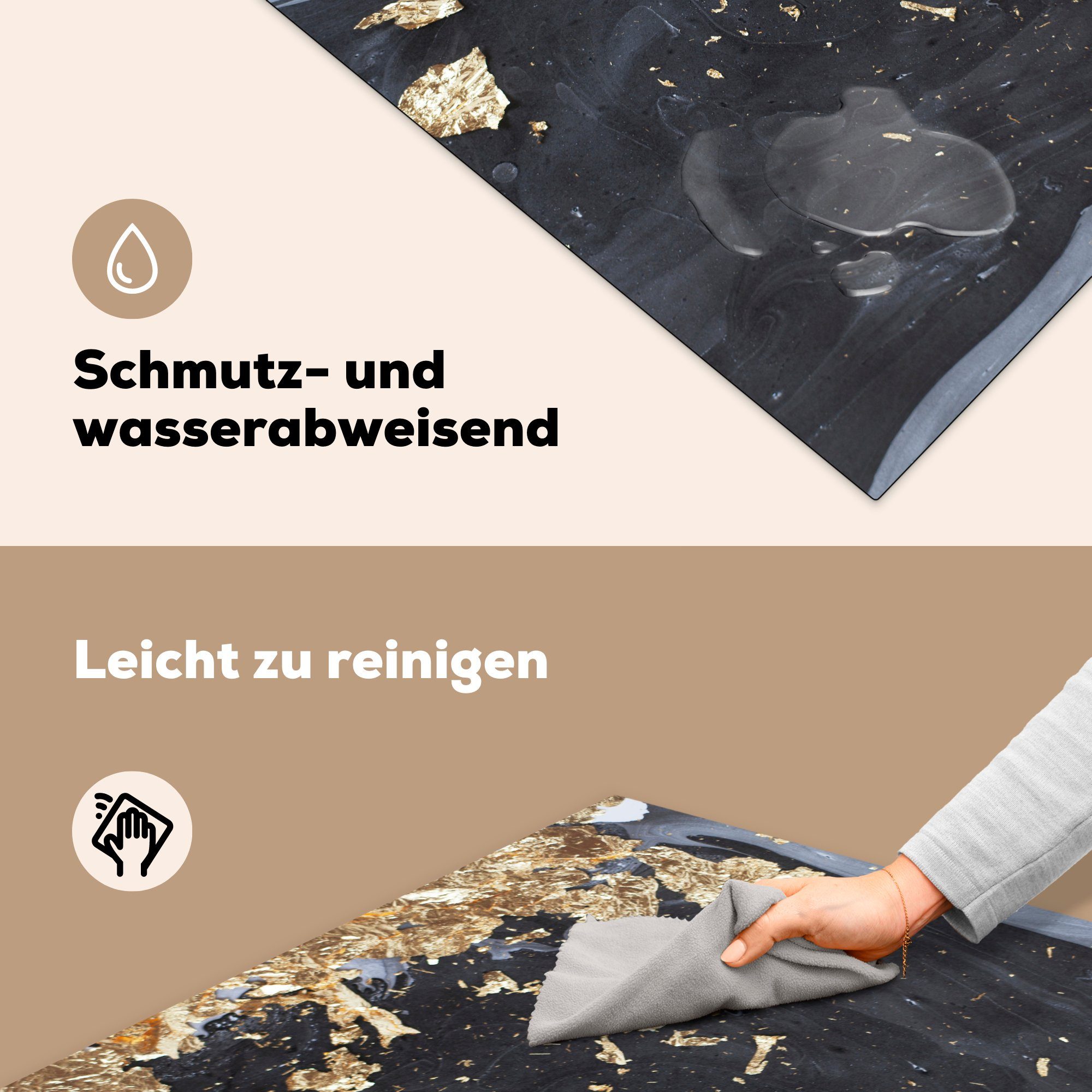 MuchoWow Herdblende-/Abdeckplatte Marmor - Weiß cm, Schwarz - Ceranfeldabdeckung, 78x78 küche - (1 tlg), Vinyl, Gold, für Arbeitsplatte