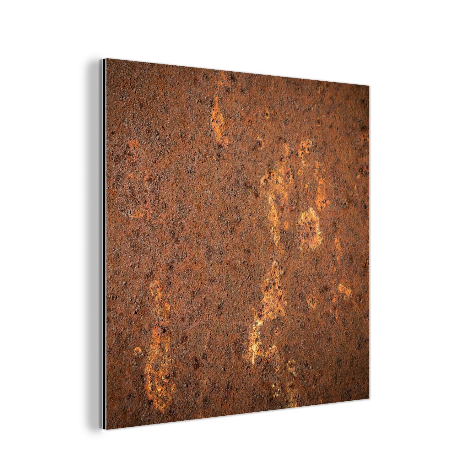 Abstrakt Braun - - Aluminium Muster, MuchoWow Alu-Dibond-Druck, St), Orange deko - Vintage (1 Gemälde - Metallbild - Rost Metall, aus