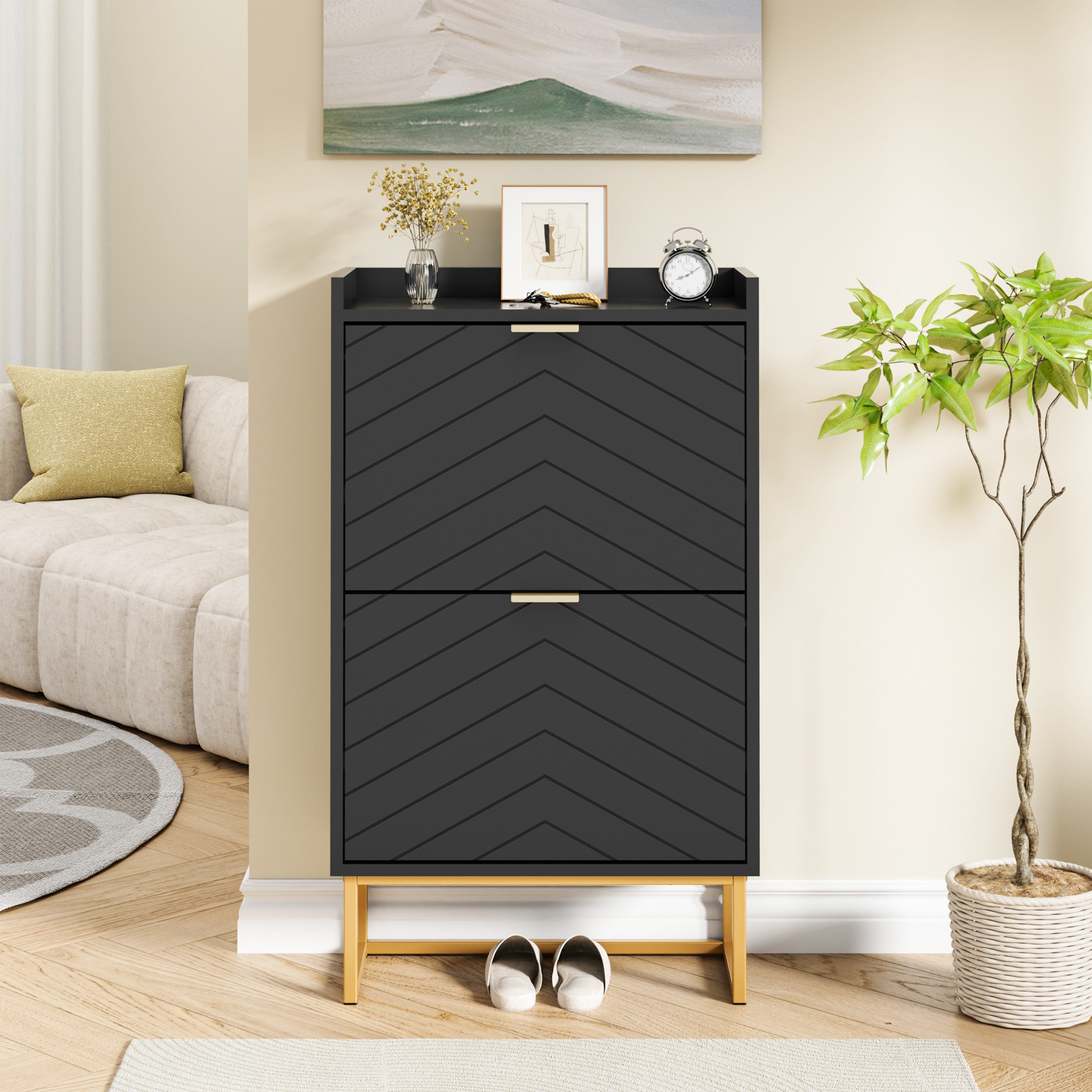 UEV Schuhschrank mit 2 Klappen 49,5x24,2x91cm Schuhregal Schukipper schmal günstig online kaufen