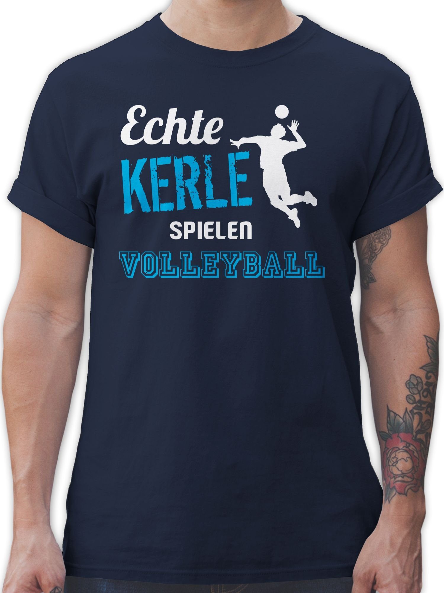 Shirtracer T-Shirt Echte Kerle spielen Volleyball Volleyball Geschenke 1 Navy Blau