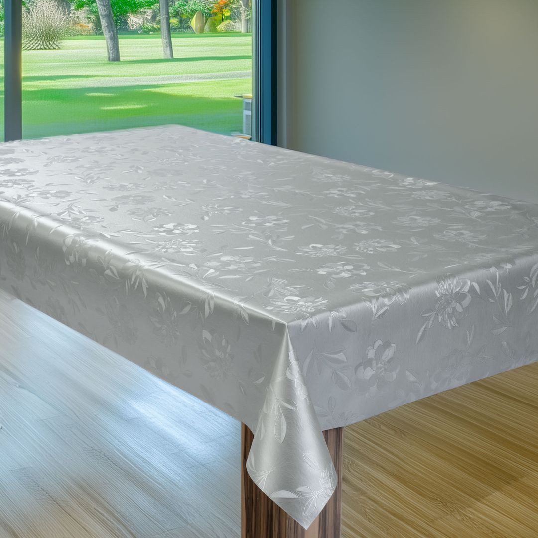 laro Tischdecke Wachstuchtischdecke Vintage Blumen Silber PVC Eckig – Bild 4 von 5
