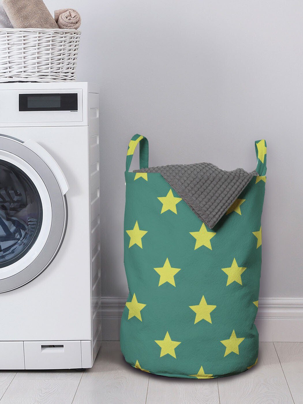 Pattern Kordelzugverschluss für Waschsalons, Griffen Geometry Vintage Wäschesäckchen Sterne Abakuhaus mit Wäschekorb
