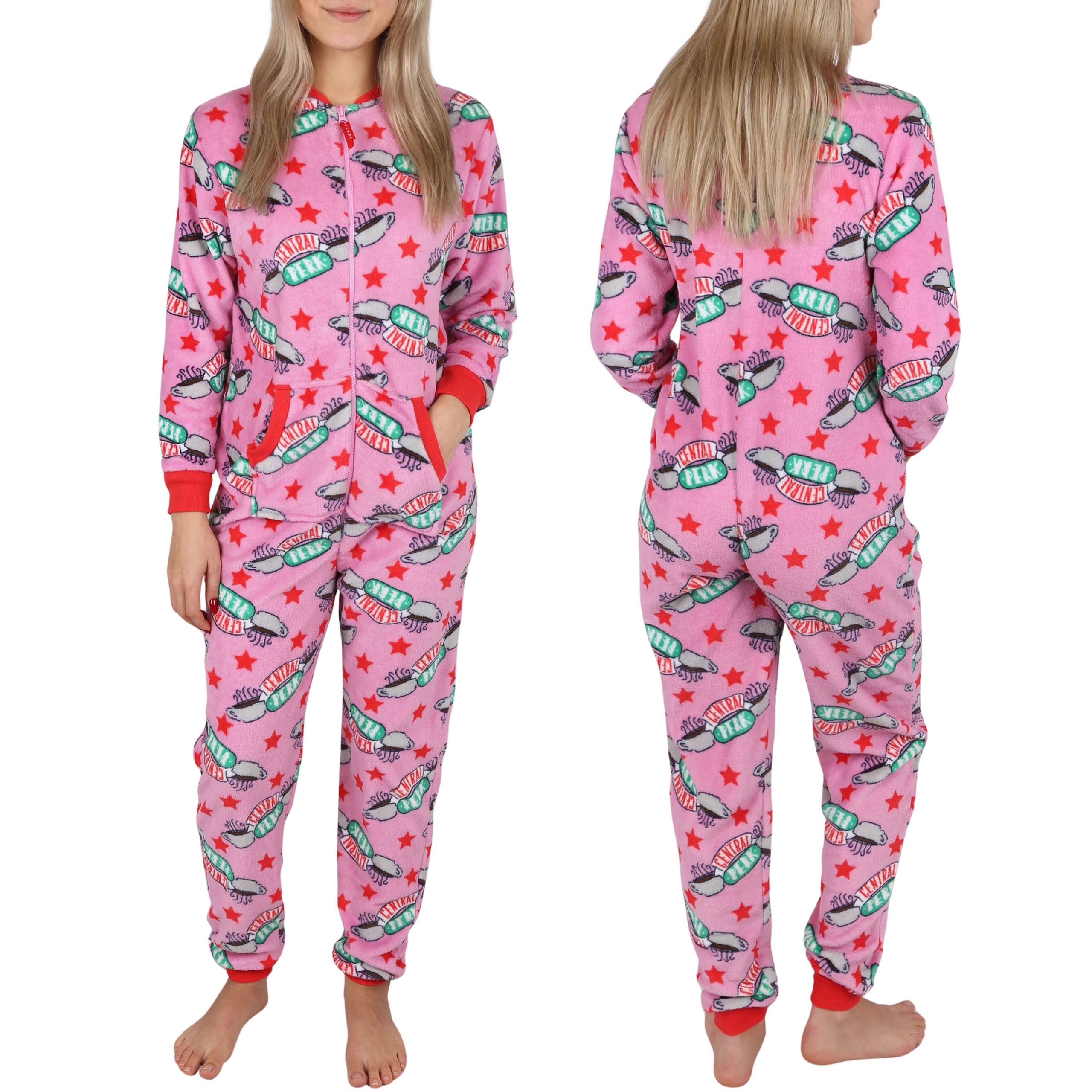 Sarcia.eu Schlafanzug Friends Damen Onesie Rosa, Fleece Overall mit Taschen, warm
