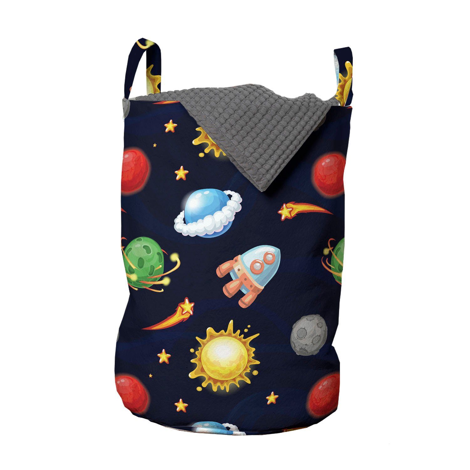Abakuhaus Wäschesäckchen Wäschekorb mit Griffen Kordelzugverschluss für Waschsalons, Platz Cosmos mit Sonne Planeten | Wäschesäcke