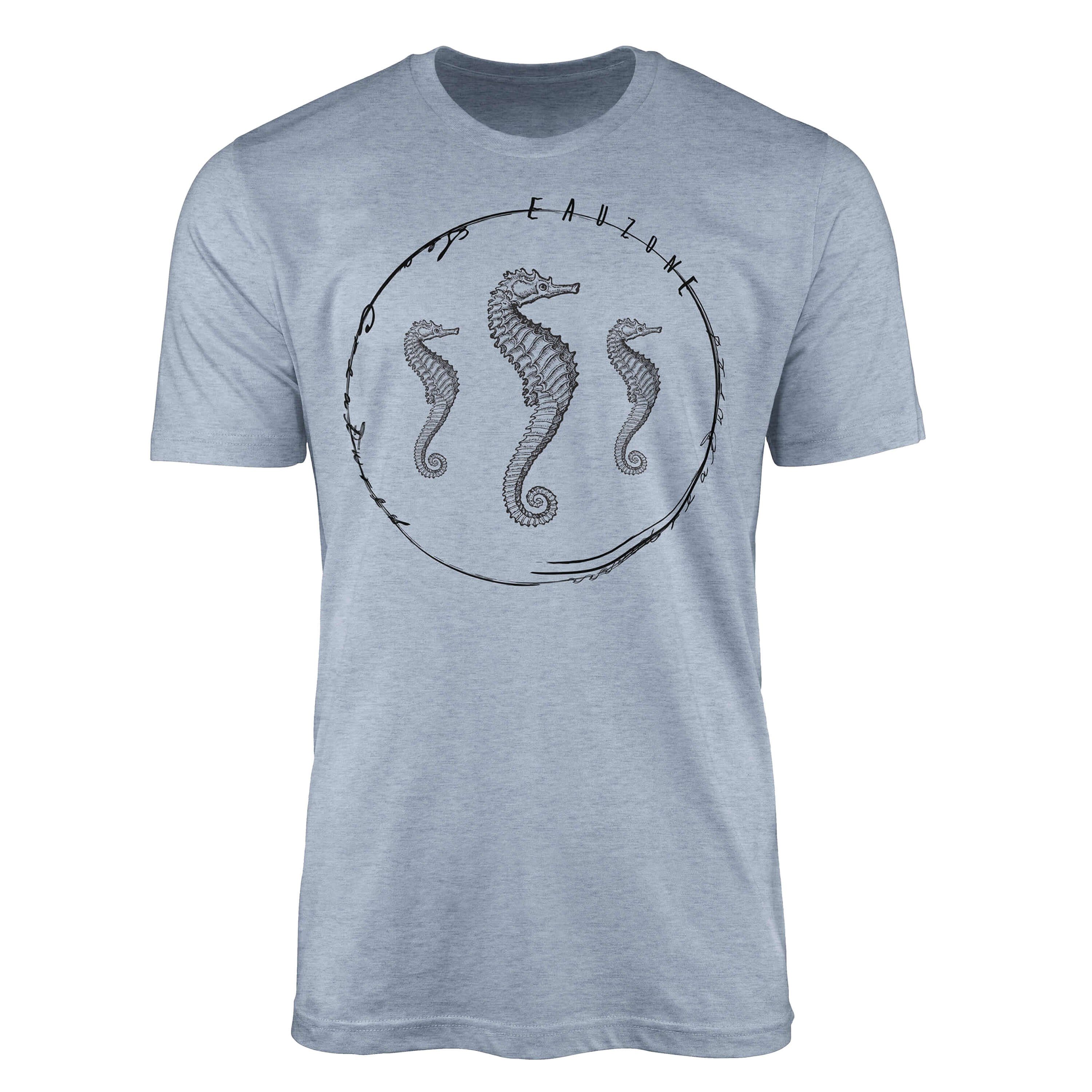 Sinus Art T-Shirt T-Shirt Tiefsee Fische - Serie: Sea Creatures, feine Struktur und sportlicher Schnitt / Sea 042 Stonewash Denim