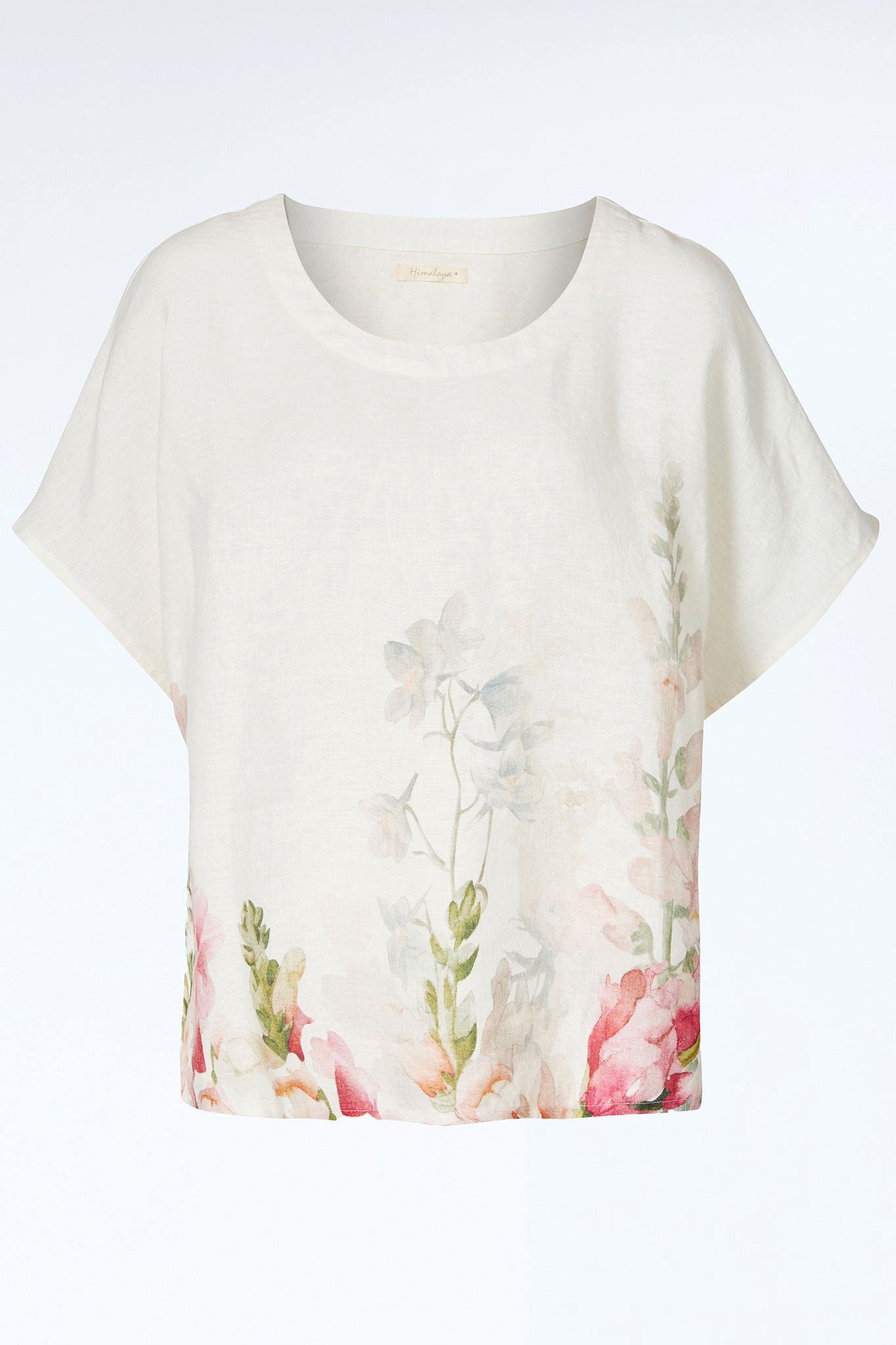 Himalaya Clothing Shirttop Kurzarmshirt mit floralem Aquarell-Print - T-Shirt Damen aus Leinen Damen Oberteil atmungsaktiv & klimaregulierend