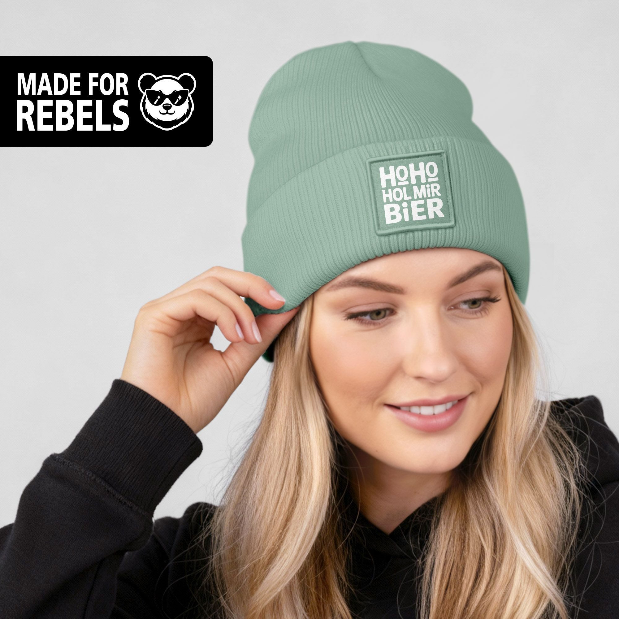 MoonWorks Strickmütze Damen Beanie Strickmütze Spruch Weihnachtsmann Santa Ho Ho Hol mir