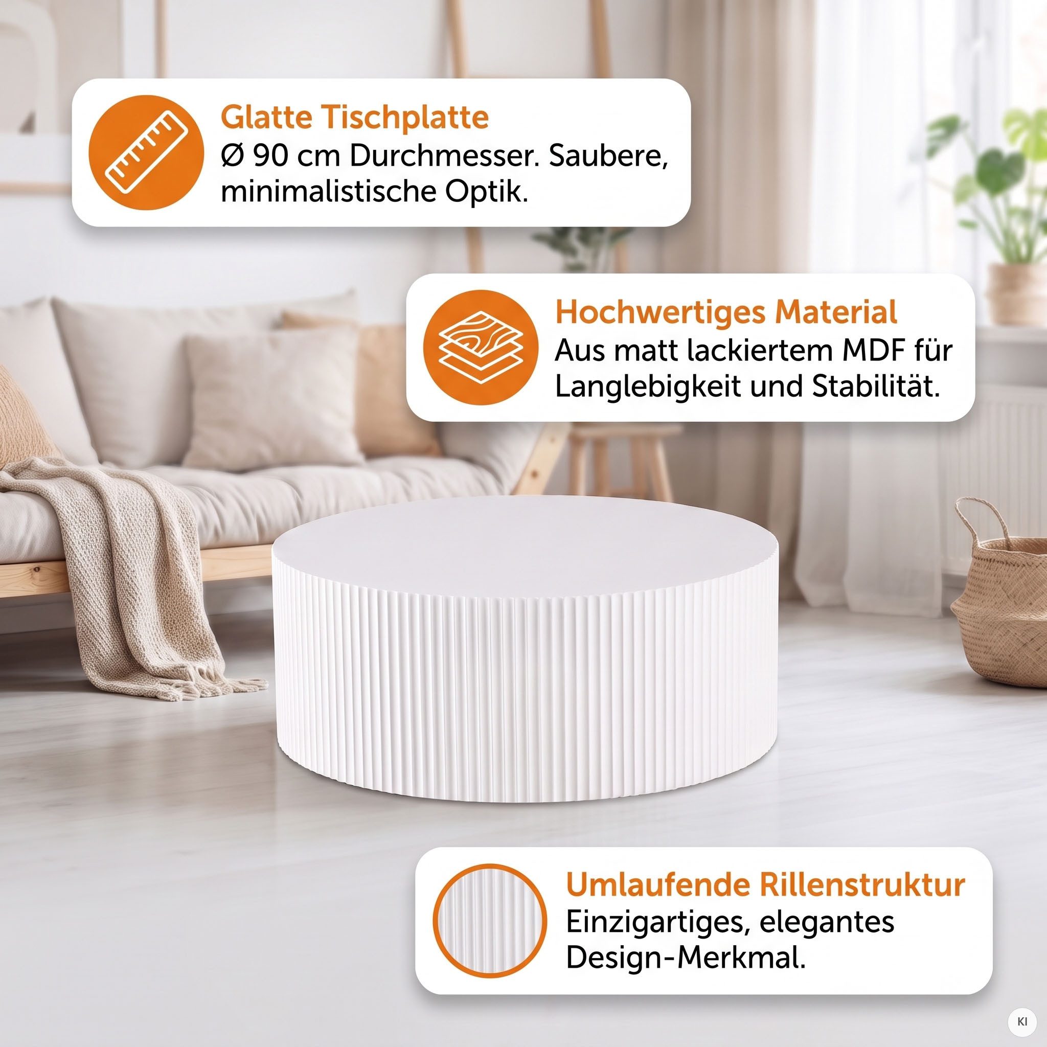 SalesFever Couchtisch New Orleans Stilvoller Couchtisch (Set, 1-St), mit umlaufender Rillenstruktur
