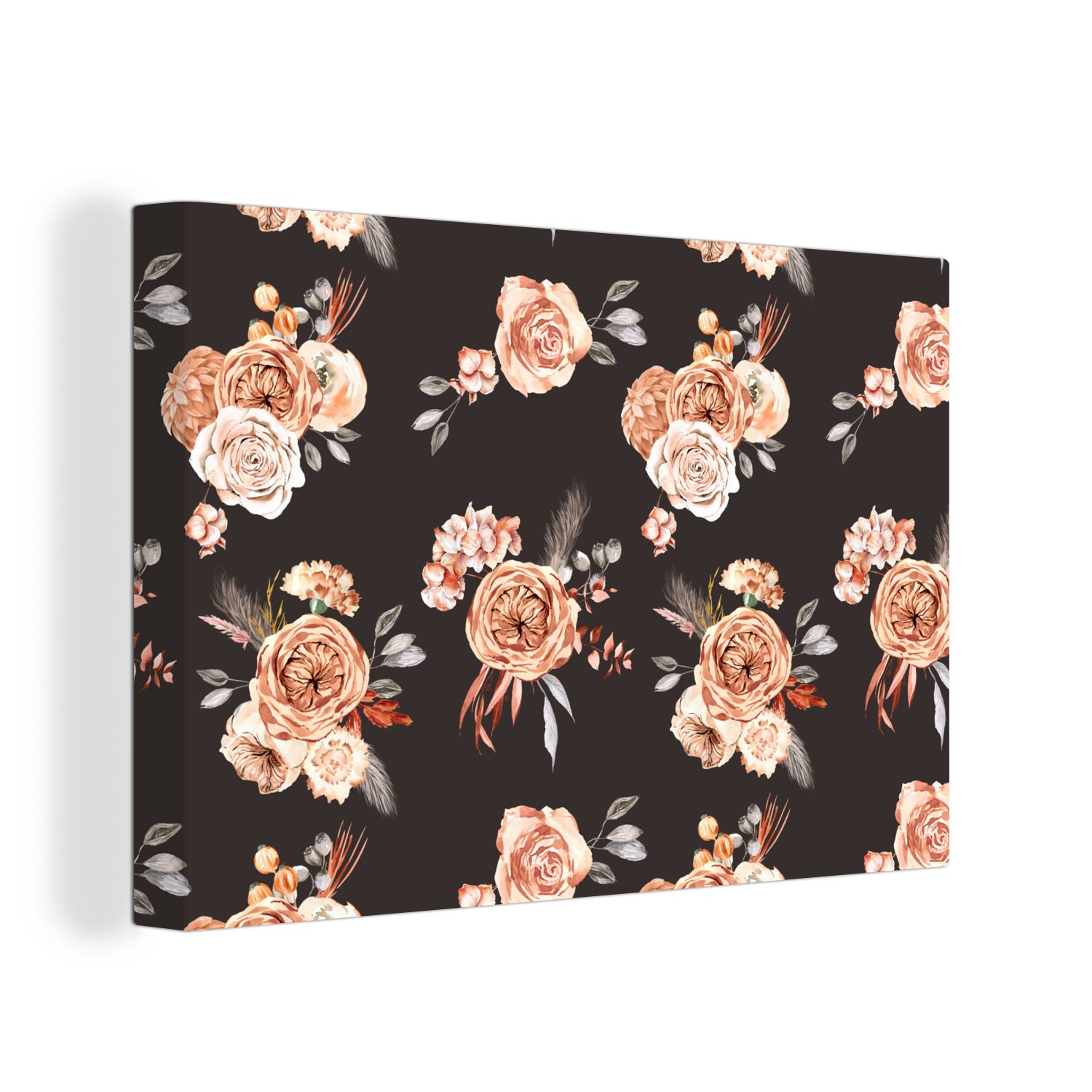 OneMillionCanvasses® Leinwandbild Blumen - Schwarz - Muster, (1 St), Wandbild Leinwandbilder, Aufhängefertig, Wanddeko, 30x20 cm