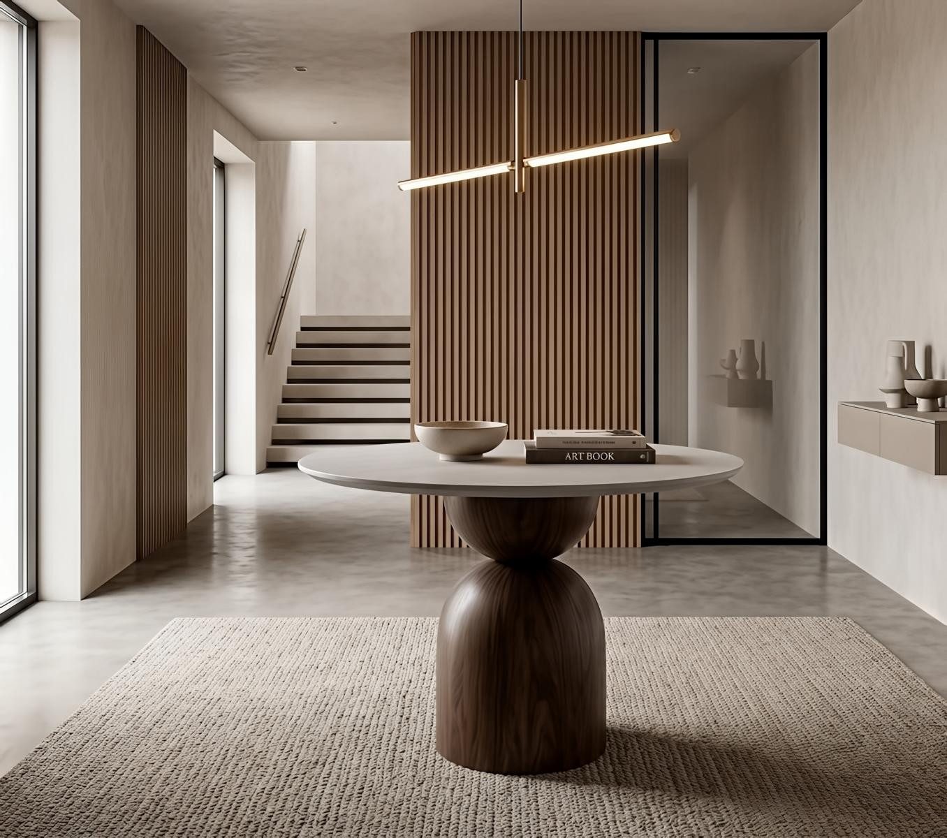 JVmoebel Esstisch Esstisch Rund Modern Beige Braun Design Marmor Optik Holz Küchentisch, Made in Europa