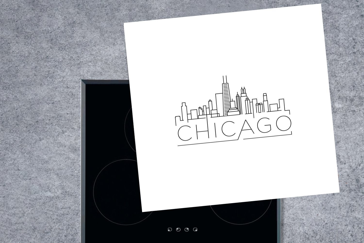 MuchoWow Herdblende-/Abdeckplatte Skyline - Weiß, tlg), für Chicago Arbeitsplatte cm, küche Ceranfeldabdeckung, - Vinyl, 78x78 (1