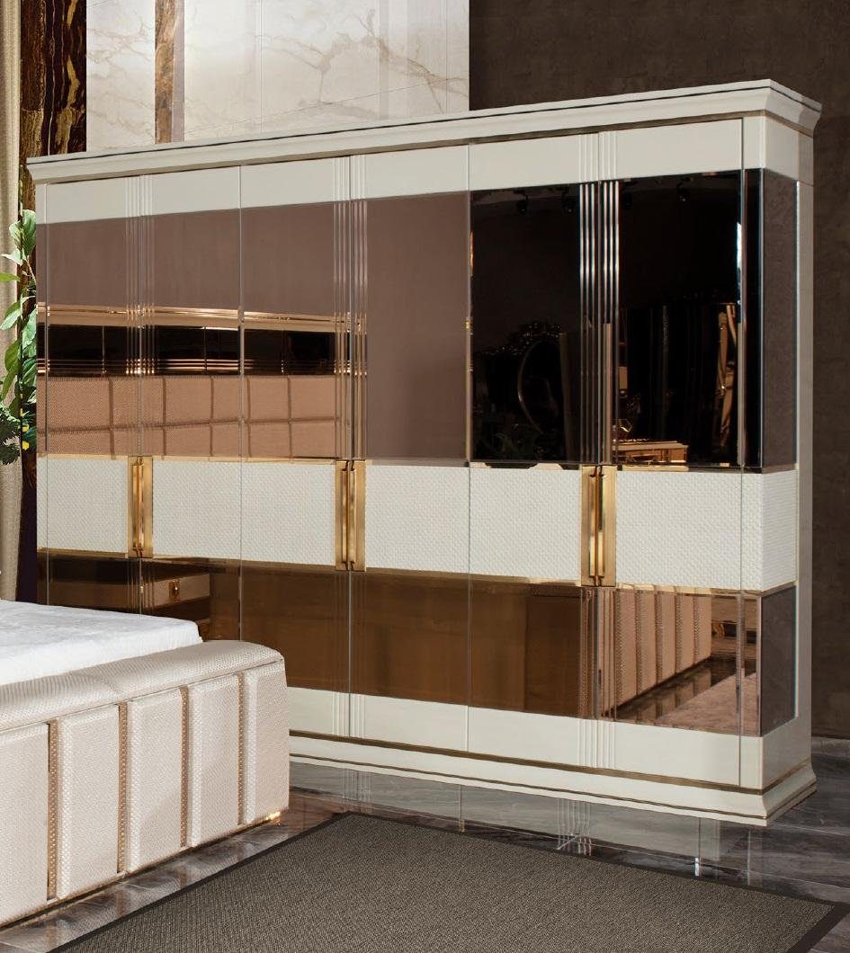 + Set, Nachttische Made Beige JVmoebel in Bett Schlafzimmer + Gold 2x Garnitur (4-St., Schlafzimmer-Set Doppelbett Europe Luxus Nur Modern Kleiderschrank),
