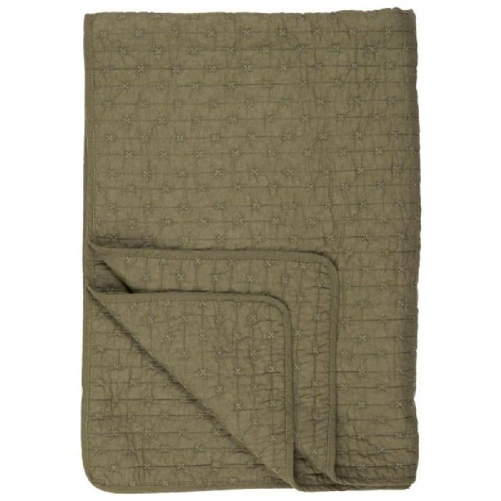 Wohndecke Ib Laursen Tagesdecke Quilt Olive mit Kreuzstichen (130x180cm), Ib Laursen