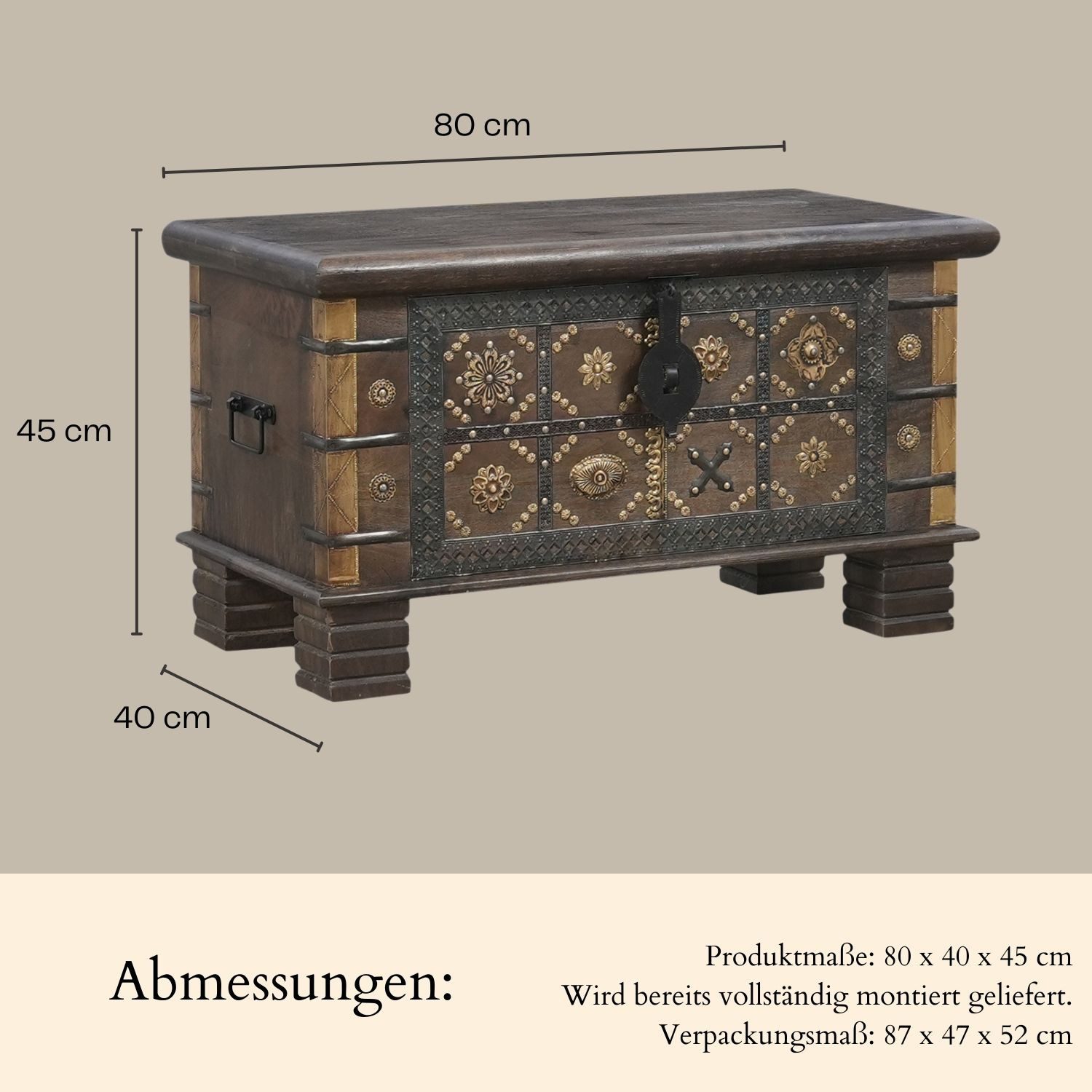 Marrakesch Orient & Mediterran Interior Betttruhe Massivholz-Truhe Driss handgefertigt Möbel Sitztruhe Betttruhe 80 cm (1 St), mit Stauraum
