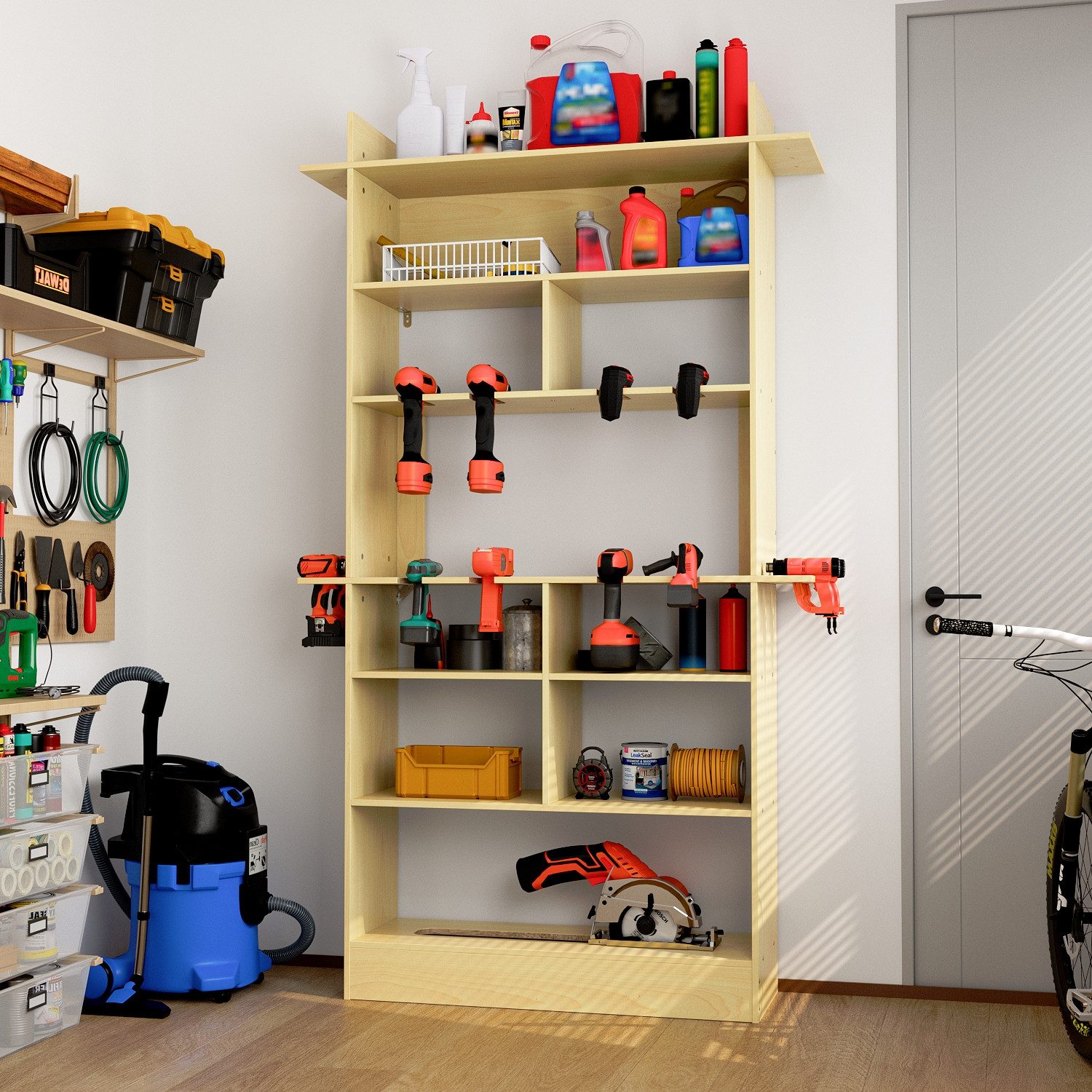 FUFU&GAGA Werkzeugschrank Werkzeugschrank mit Slots für Elektrowerkzeuge, Holz, MDF,100×28×172cm