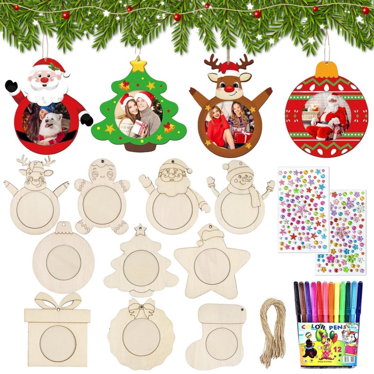 LuxusKollektion Kreativset Weihnachten Bilderrahmen Bastelset 10 Stk Holz Ornamente