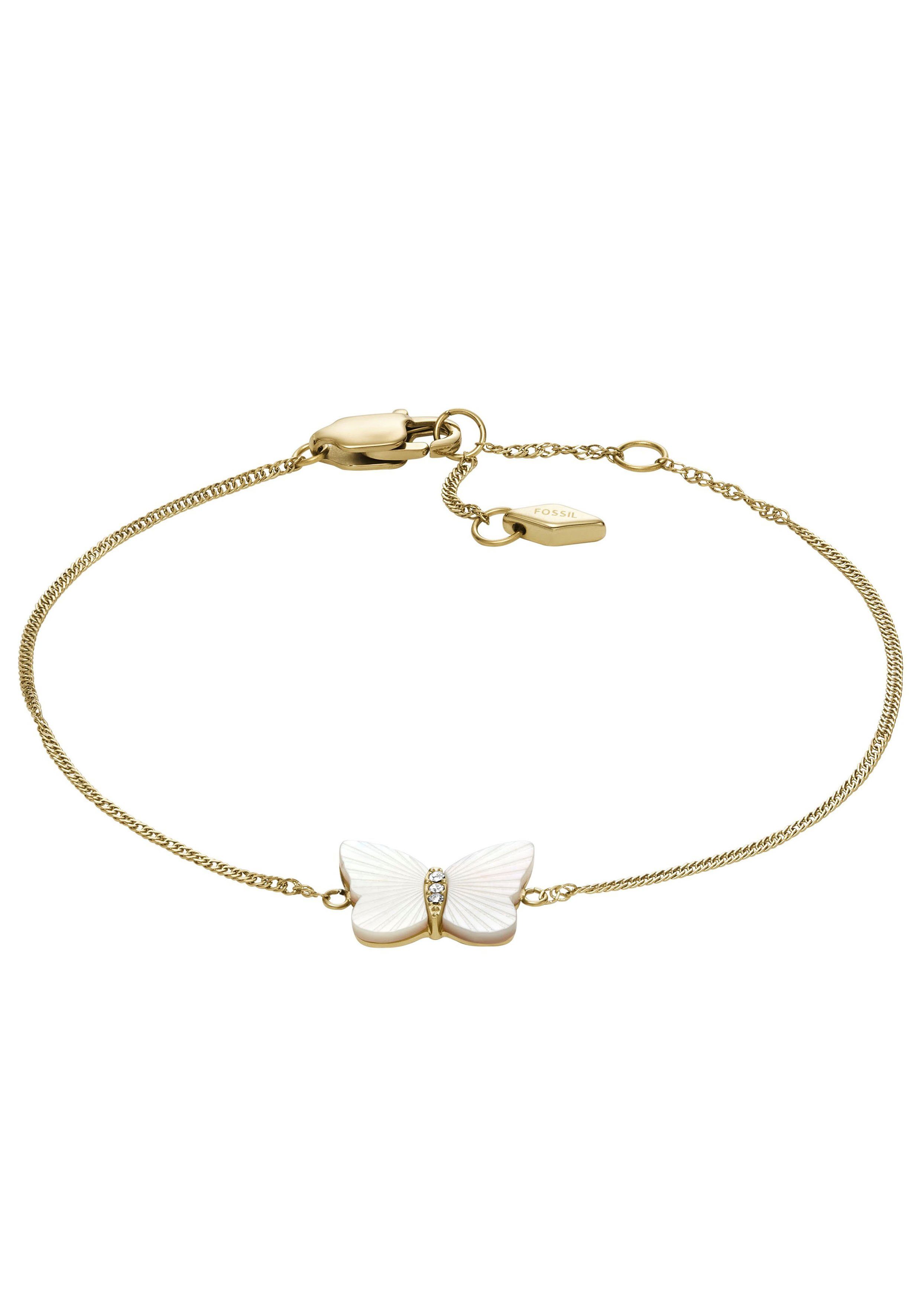 Fossil Armband Schmuck Geschenk Edelstahl Armschmuck JEWELRY Schmetterling, mit Zirkonia (synth) - mit Perlmutt