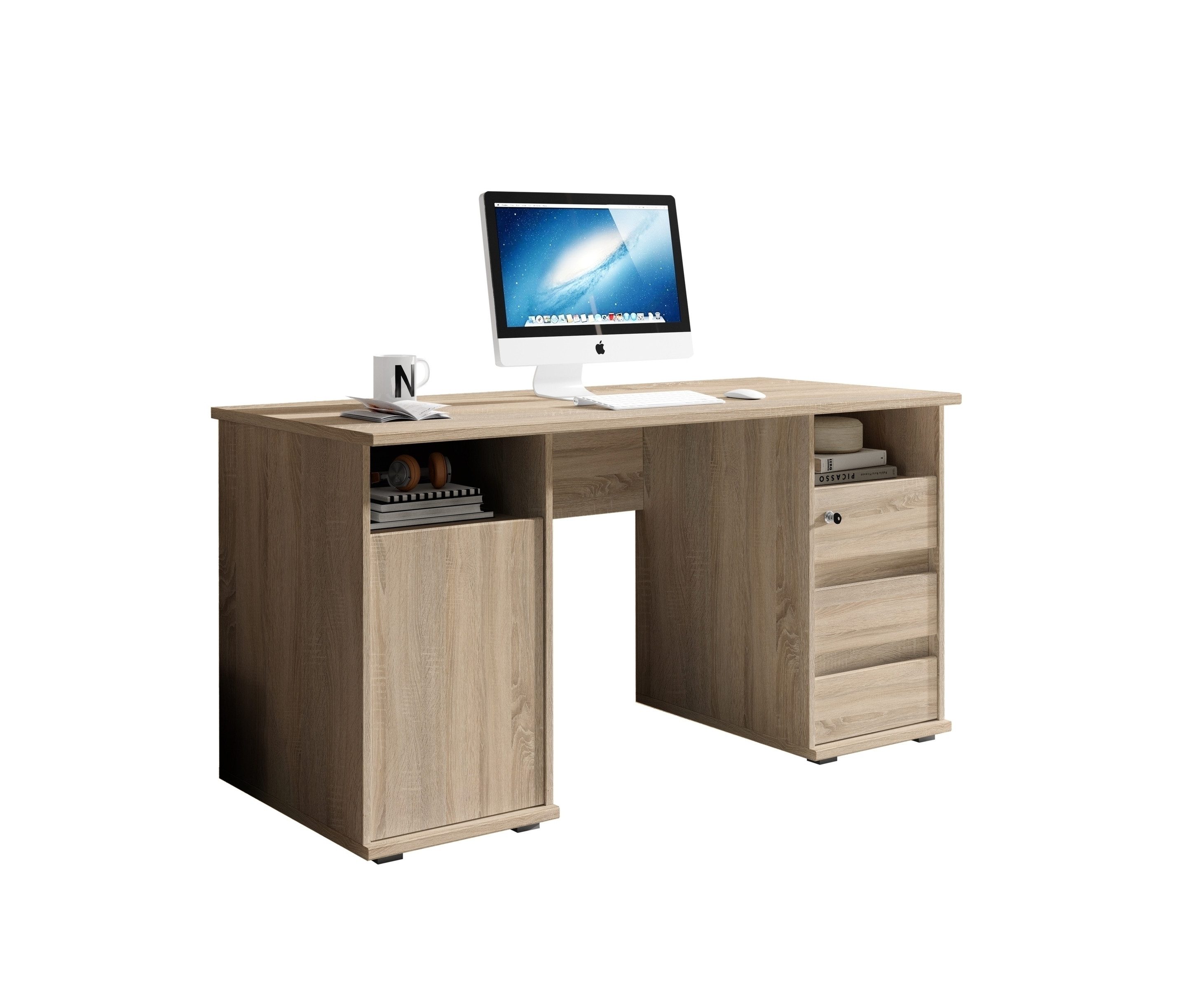 PREISBRECHER Schreibtisch Primus 2, in Eiche Sonoma Dekor, Holzwerkstoff - 145x75x65 (BxHxT)