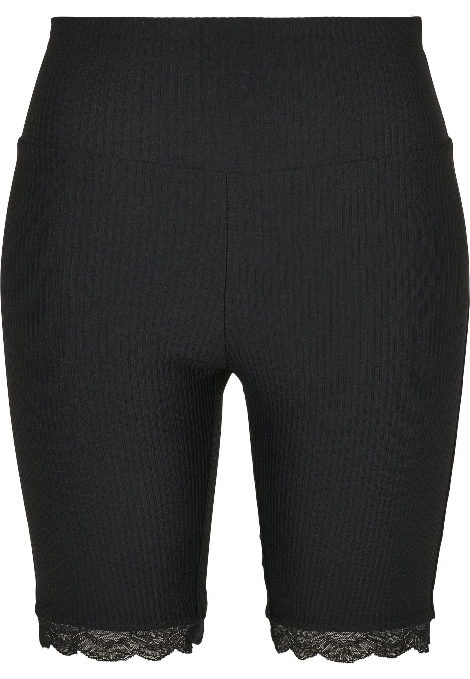 Stoffhose Urban Classics Damen Ladies High Waist Rib Lace Hem Cycle Shorts