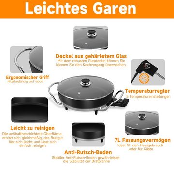 Scheffler Elektrische Wokpfanne Elektrische pfanne elektrisch Pizzapfanne 40cm Elektropfanne mit decke, 1500,00 W, mit Antihaftbeschichtet,5 Einstellbare Temperaturen,8L