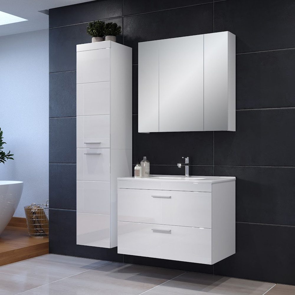 trendteam Badmöbel-Set, Badezimmermöbel Hochschrank Spiegelschrank Waschbec günstig online kaufen