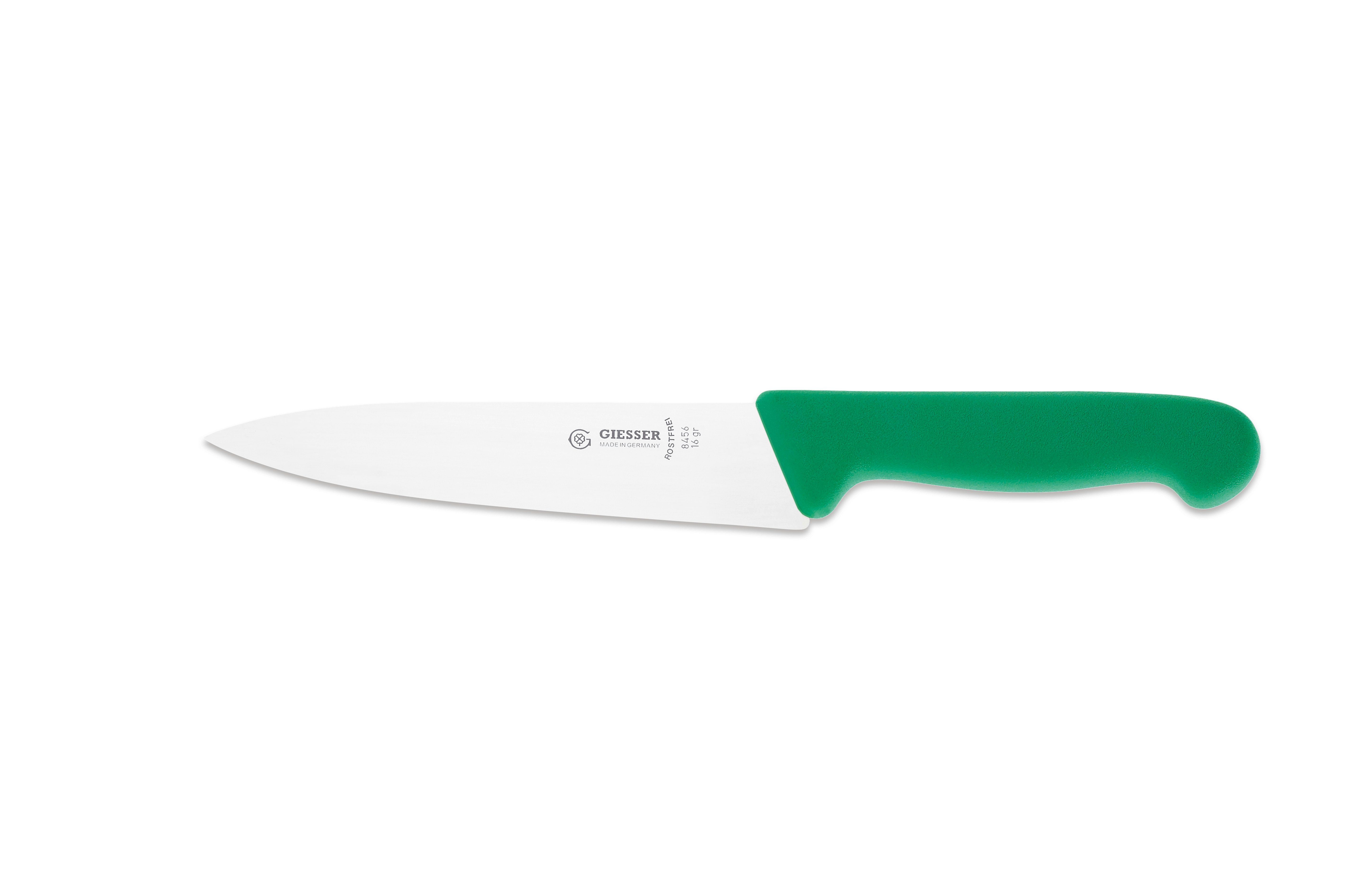 Giesser Messer Kochmesser Küchenmesser 8456, schmale, mittelspitze Klinge, scharf Handabzug, Ideal für jede Küche grün