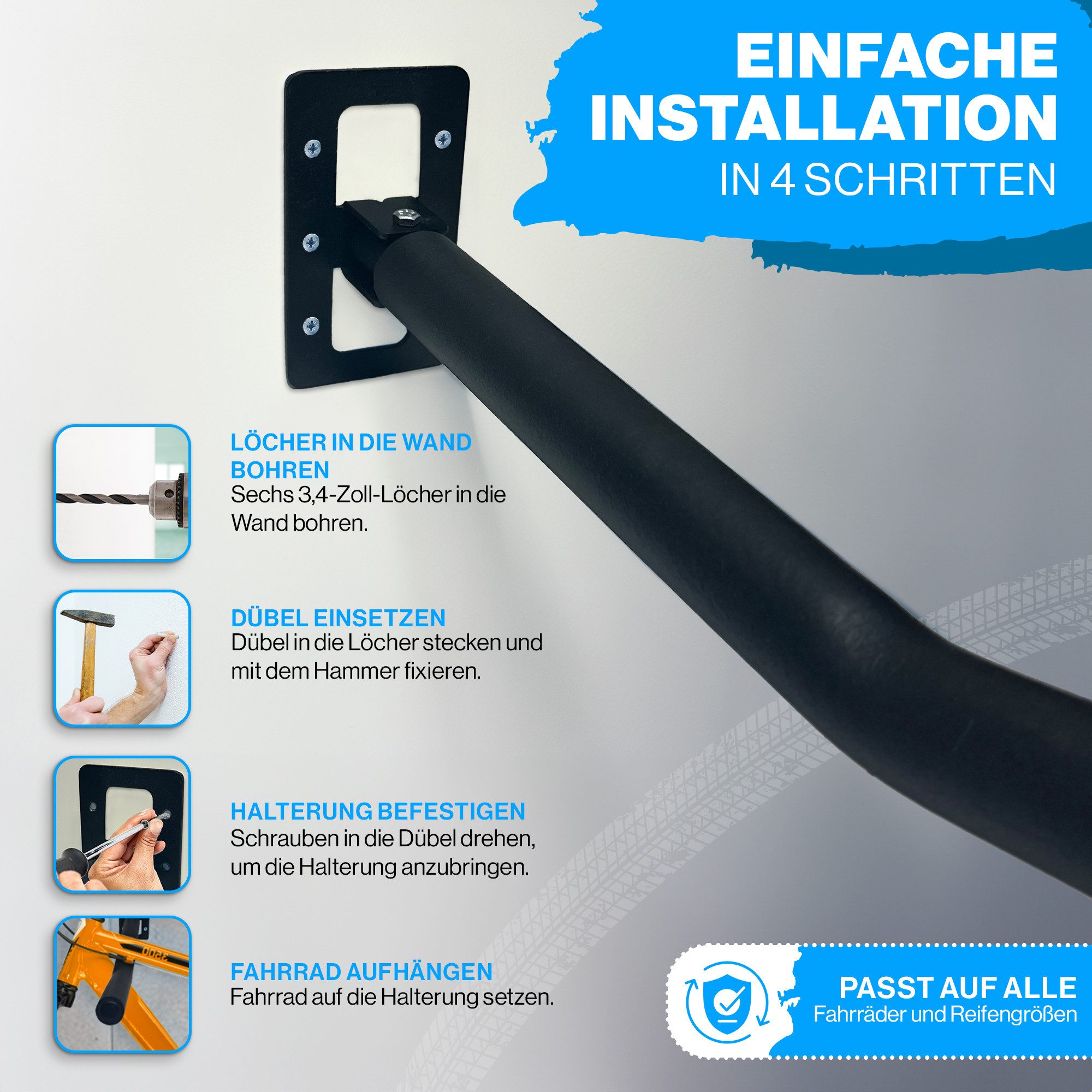LANCO Automotive Fahrradwandhalterung Fahrrad Wand-Halterung, 25kg Traglast, schwenkbare Arme, Inkl. Dübel/Schrauben