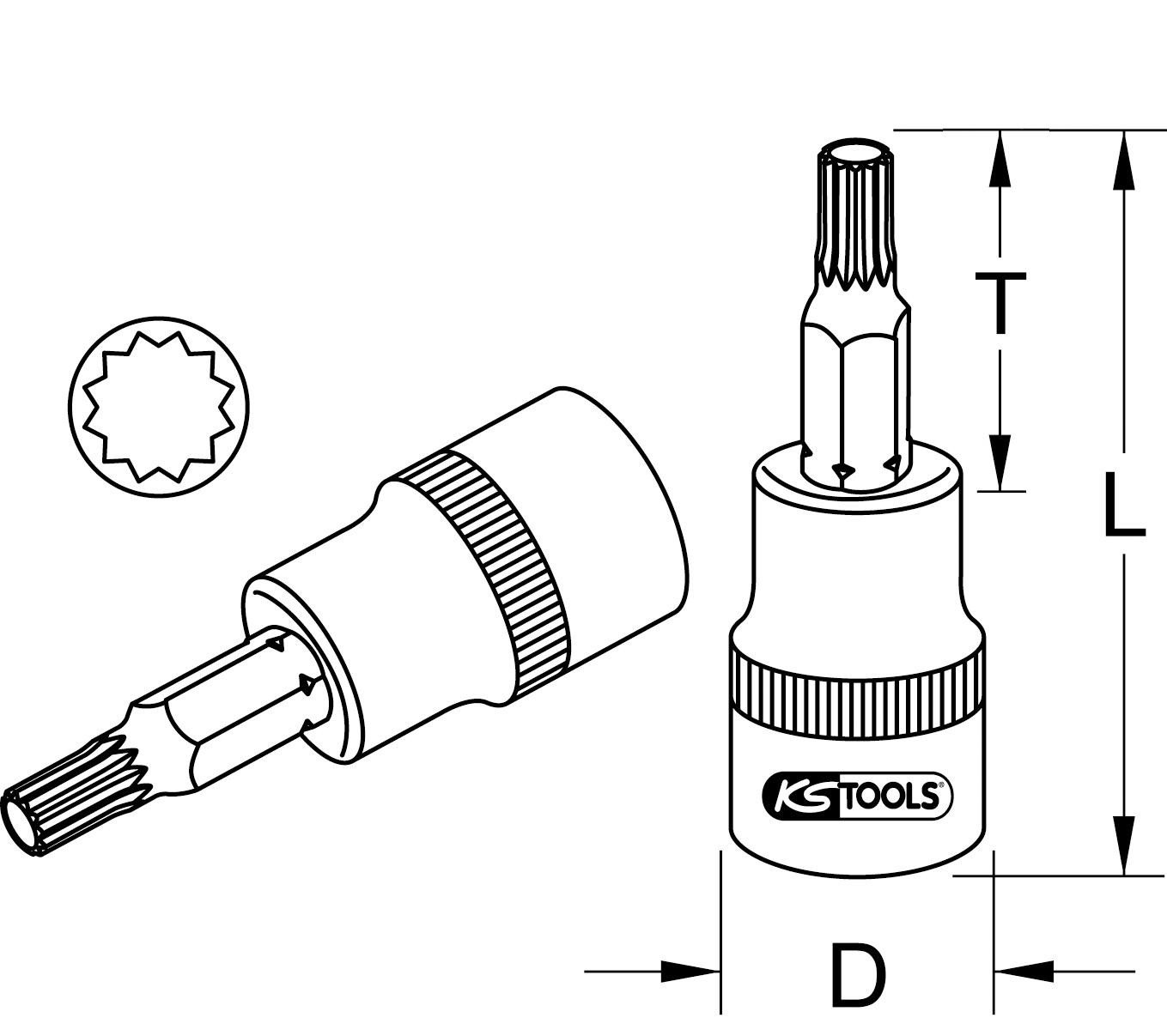 Thumbnail - KS Tools Bohrer- und Bitset 1/2" Bit-Stecknuss XZN, M4, 55 mm