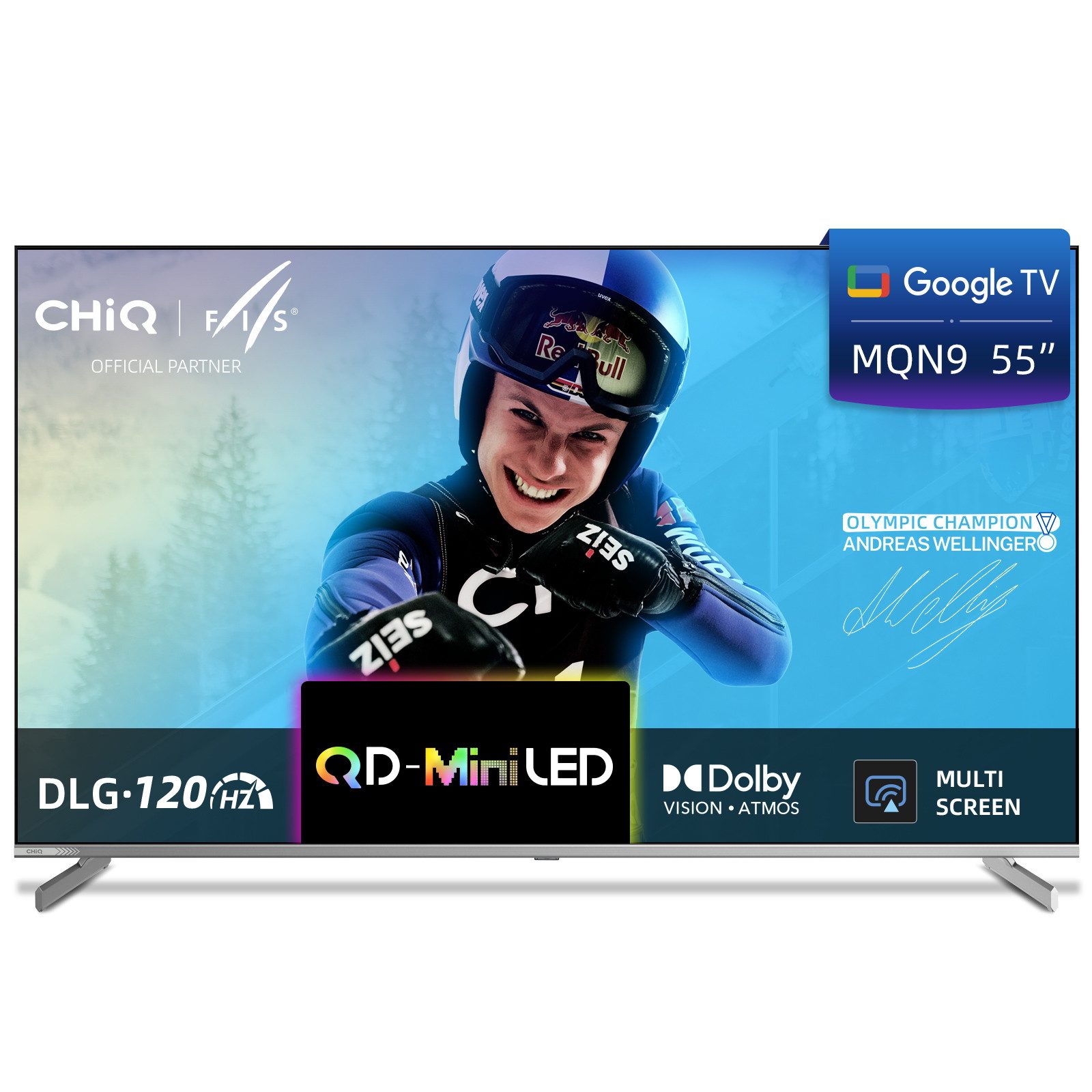 CHiQ M55QN9G Mini-LED-Fernseher (139 cm/55 Zoll, 4K Ultra HD, Smart-TV, Google TV, Mini LED TV, 4K UHD TV, DLG 120Hz, 95% DCI-P3-Farbgenauigkeit, Dolby Vision, Google Assistant)