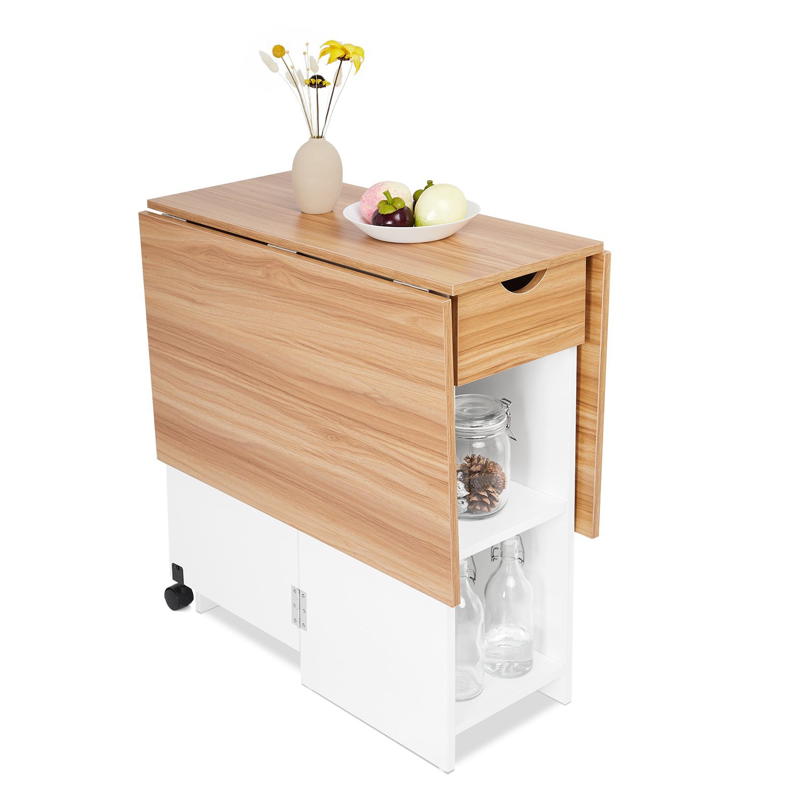 Mondeer Esstisch Klappbarer Esstisch, mit 1 Schublade und 2 Lagerregalkonsolen 72 x 120 x 75 cm