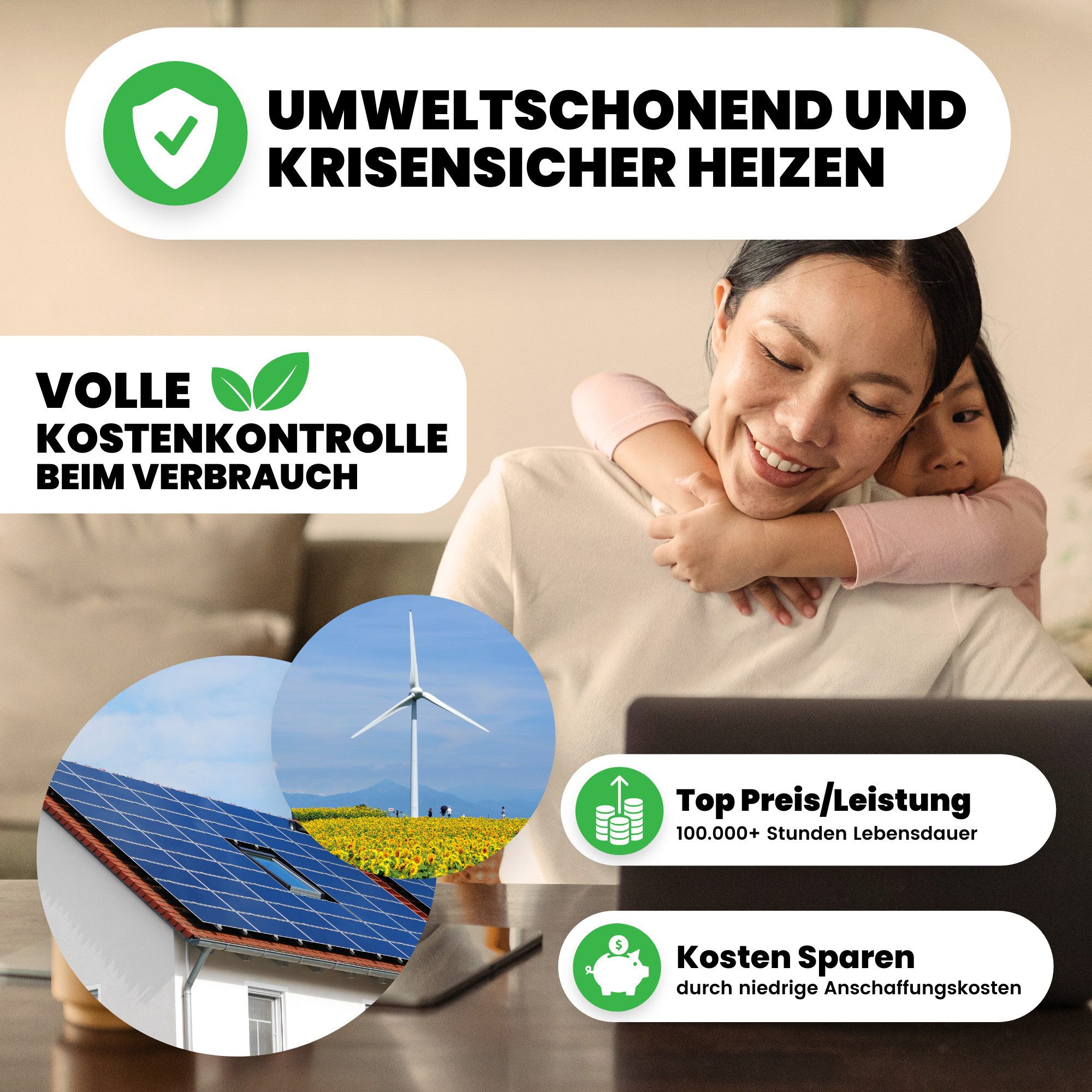 Bringer Infrarotheizung Wandheizung, 300-1200 Watt mit Thermostat Elektroheizung Schwarz – Bild 5 von 5