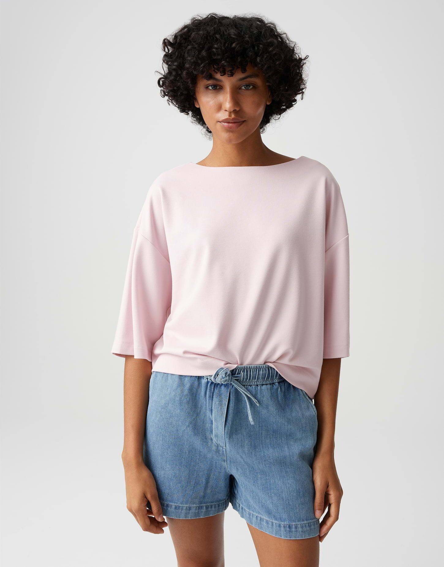 Kurzarmshirt Boxy Jerseyshirt aus Viskose Mix