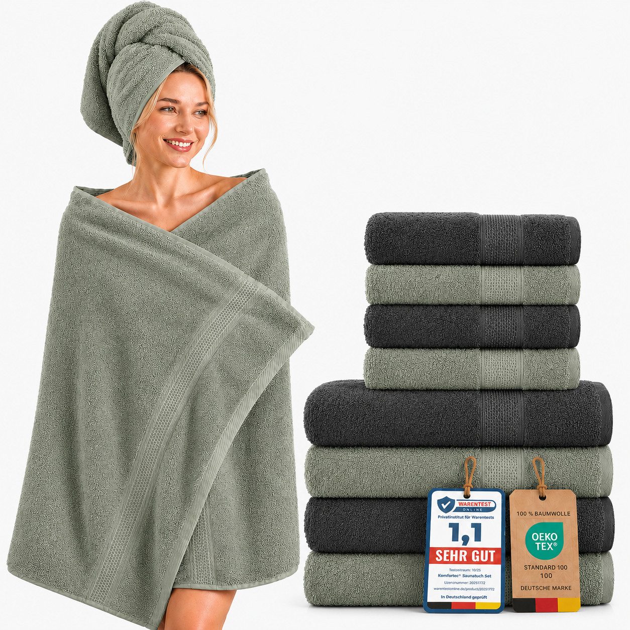 Komfortec Handtuch Set Premium 8x Handtuch & Badetuch Set - 4er 50x100 + 4er 70x140 cm, Frottee (8-St), 100% Baumwolle, Weich, 470 g/m2