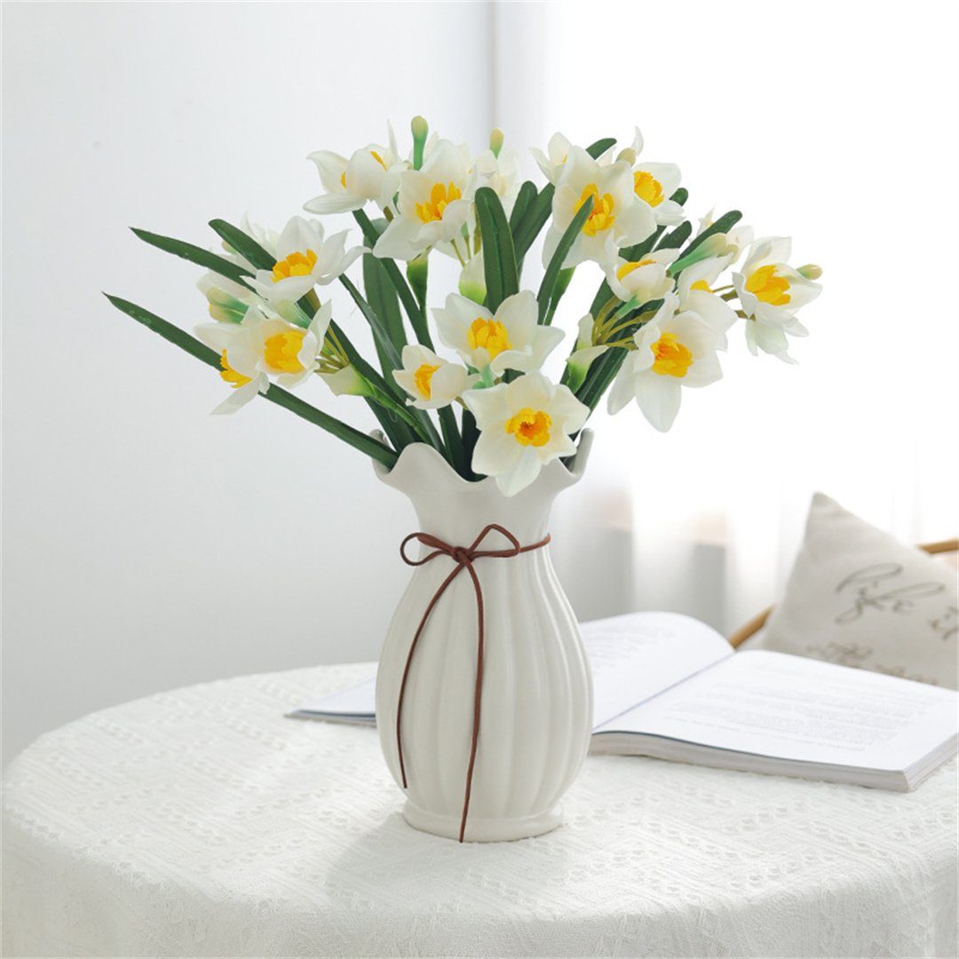 Kunstblumenstrauß Zweig, L.Ru simulierte einem UG, mit handgefertigte Narzissenblume Blumen, Künstliche Heimdekoration, Grünpflanzen