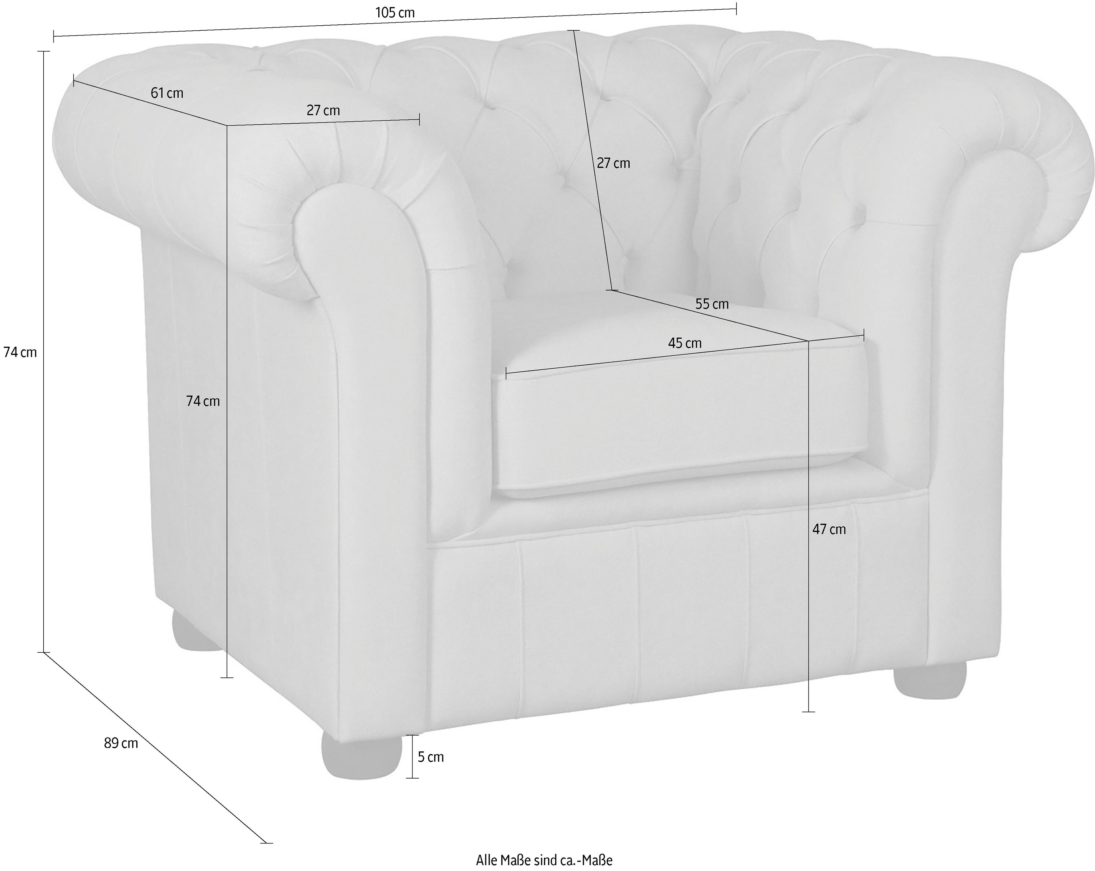 Home affaire Sessel CHARENTE, Chesterfield, Wellenfederung, Maße B/T/H: 105/89/74 cm, mit edler Knopfheftung und typischen Armlehnen