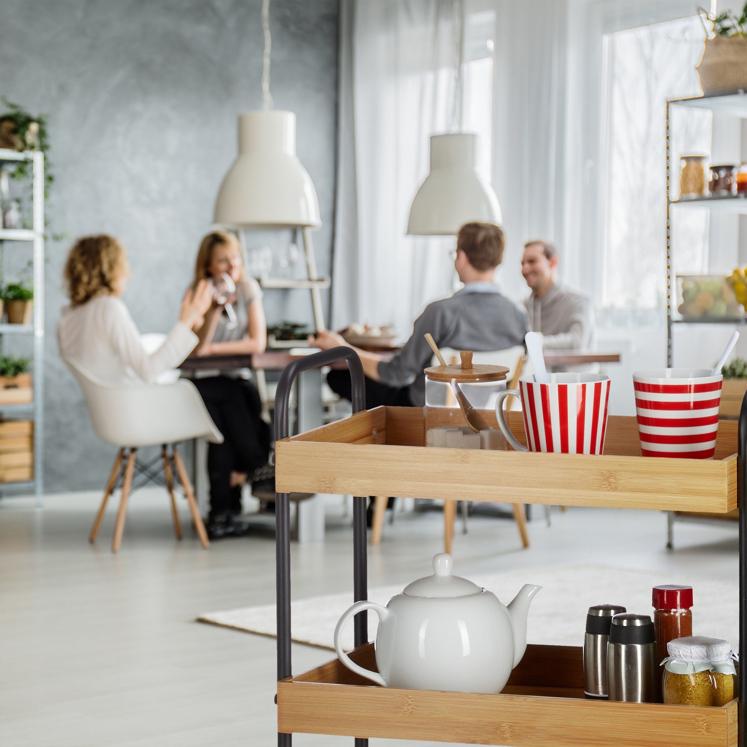 relaxdays Küchenwagen Bambus Rollwagen mit 3 Ablagen