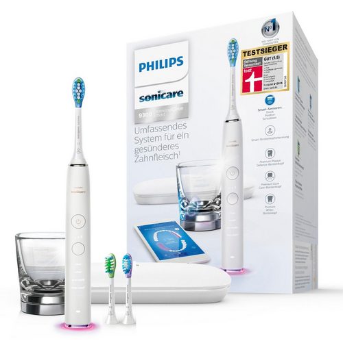 Philips Sonicare Elektrische Zahnbürste HX9903/03, Aufsteckbürsten: 3 St., DiamondClean Smart Schallzahnbürste, mit Ladeglas und Reiseetui