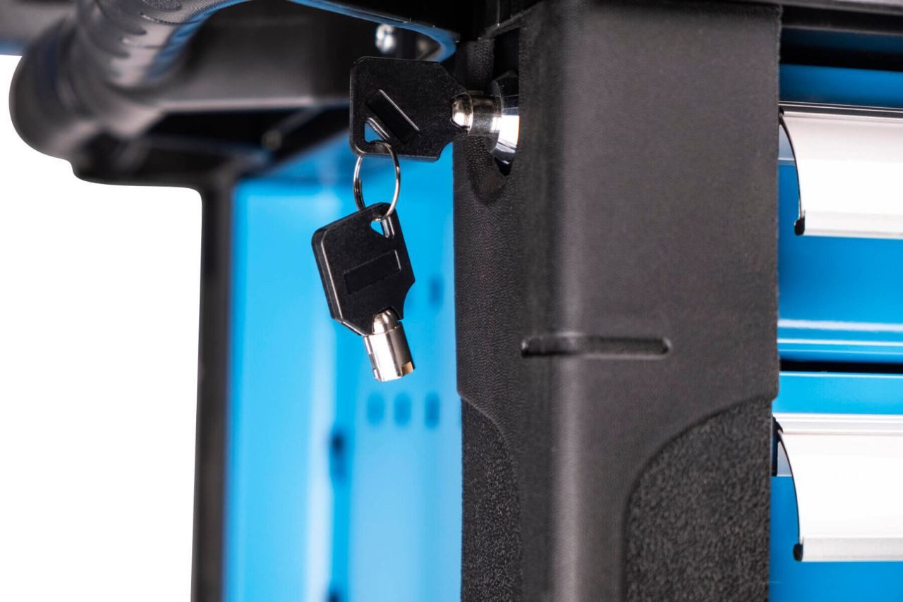 DeTec. Werkstattwagen gefüllt mit Werkzeug, KFZ Werkzeugwagen bestückt, XXL Werkzeugkasten, Werkzeugeinleger mit pflegeleichtem Carbon-Finish