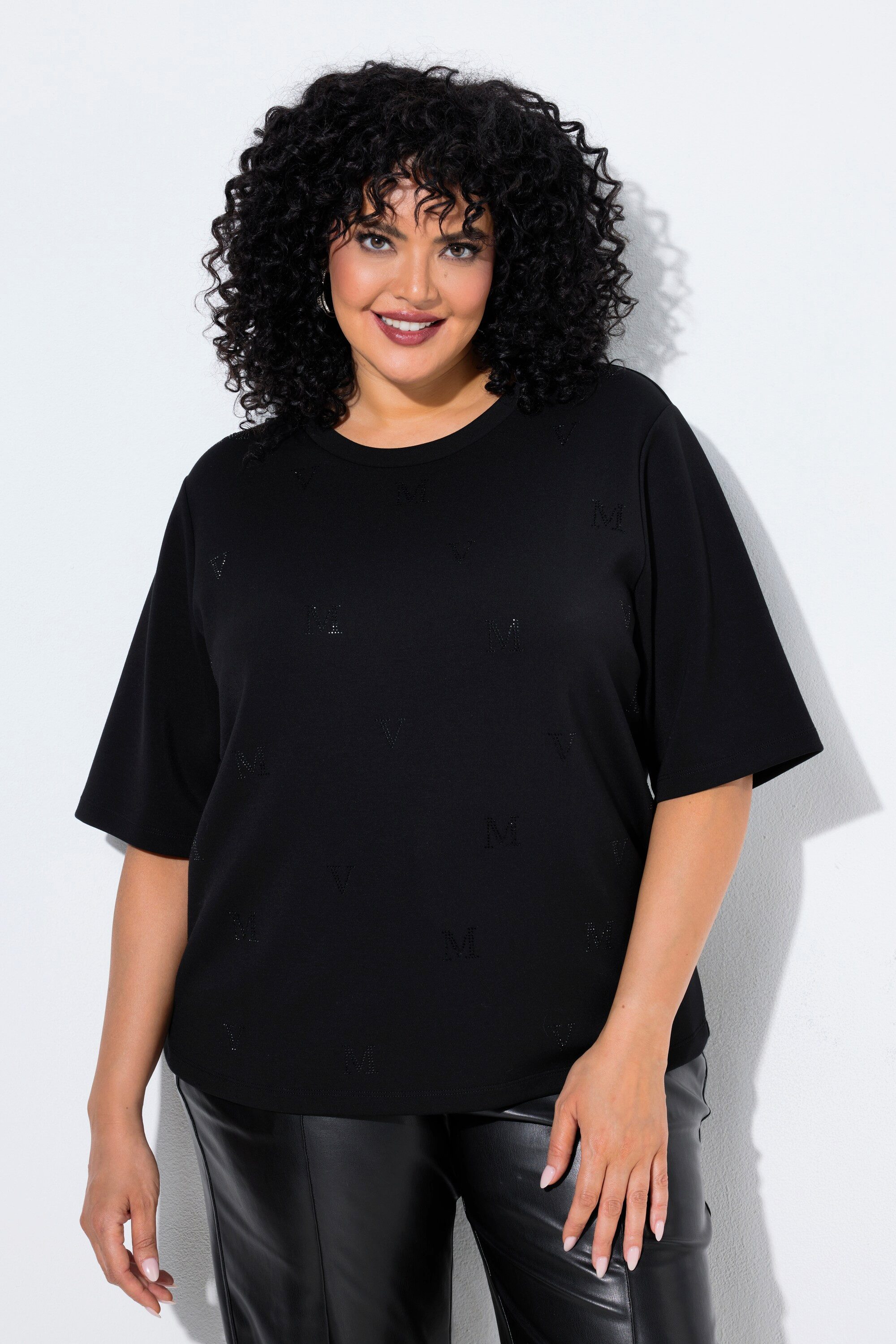 Ulla Popken Sweatshirt Sweatshirt Buchstaben Oversized Rundhals Halbarm