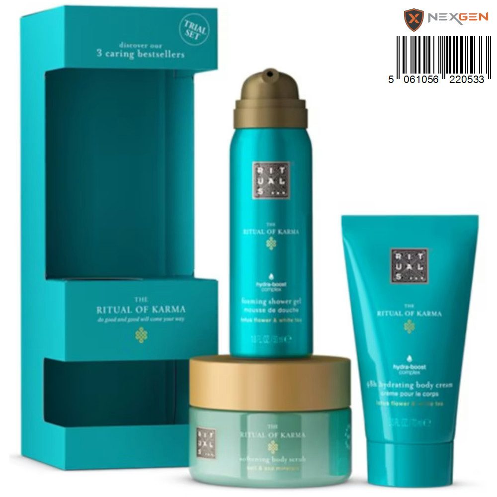 Pflege-Geschenkbox von Ritual of Karma 3-tlg Probeset, Duschgel, Creme und Scrub
