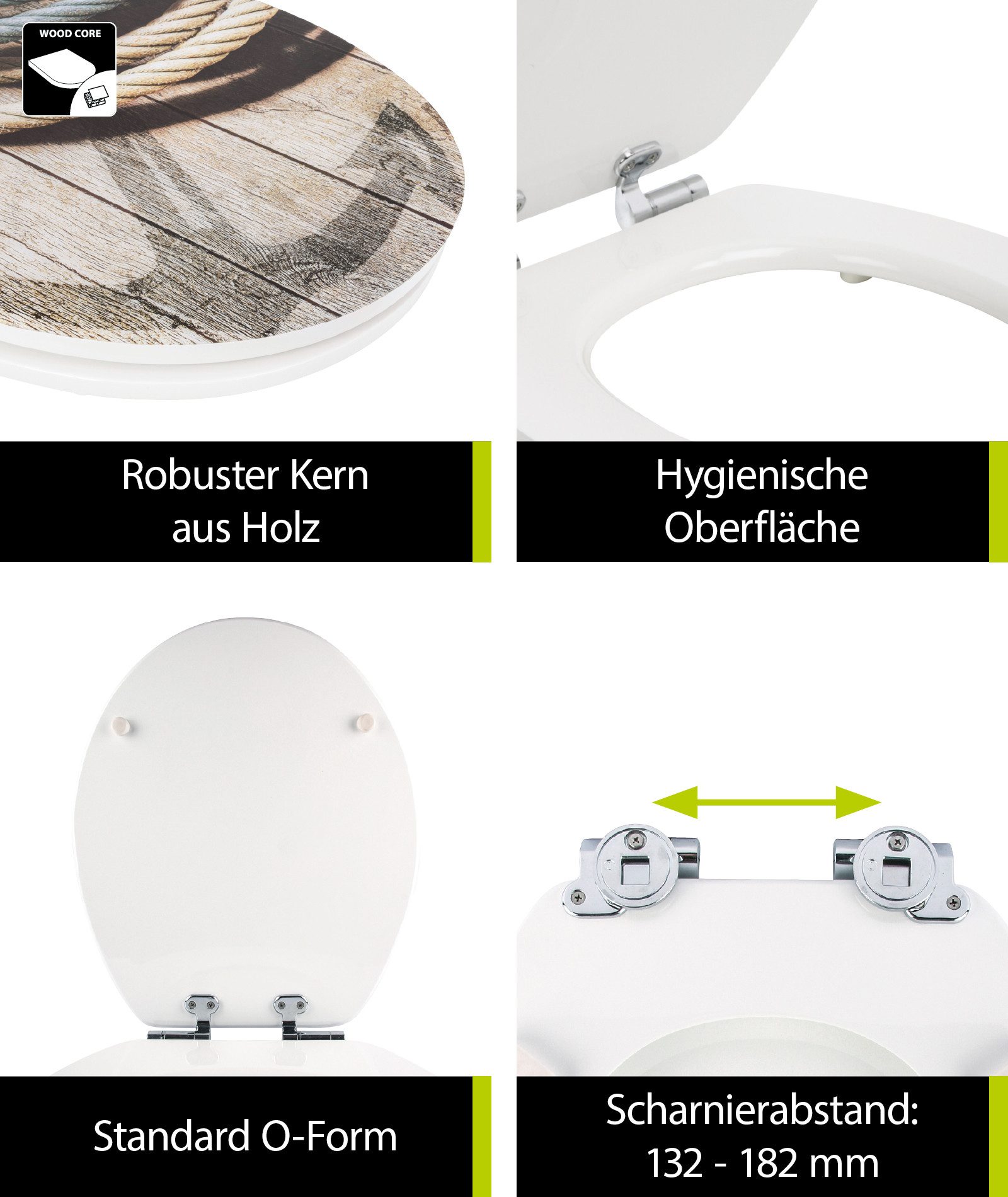 SANITOP WINGENROTH WC-Sitz Maritim, Motiv Seemannstau, Holzkern, Absenkautomatik, Hochglanz, 402934