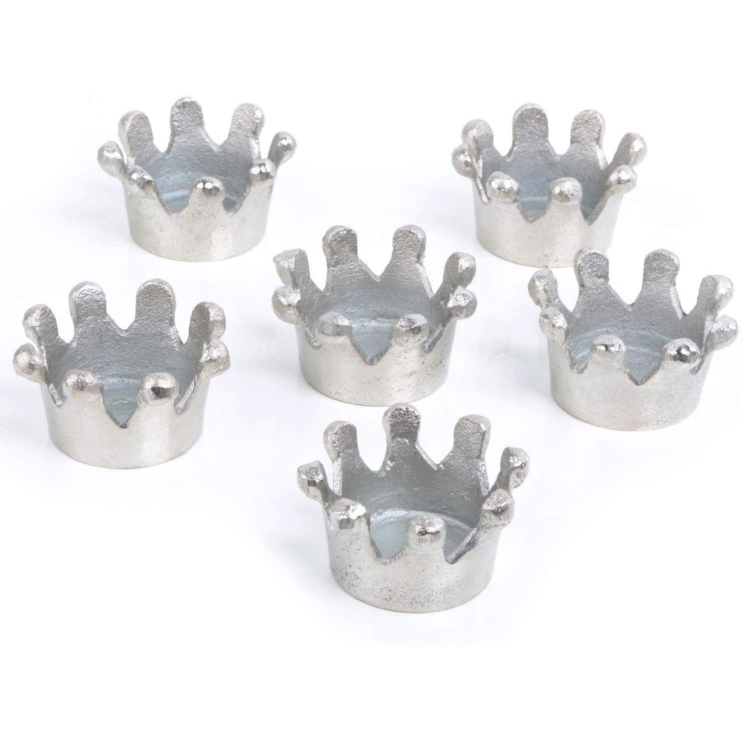Logbuch-Verlag Dekofigur 6 Teelichthalter Kronen aus Aluminium silber - Tischdeko 7 x 4 cm