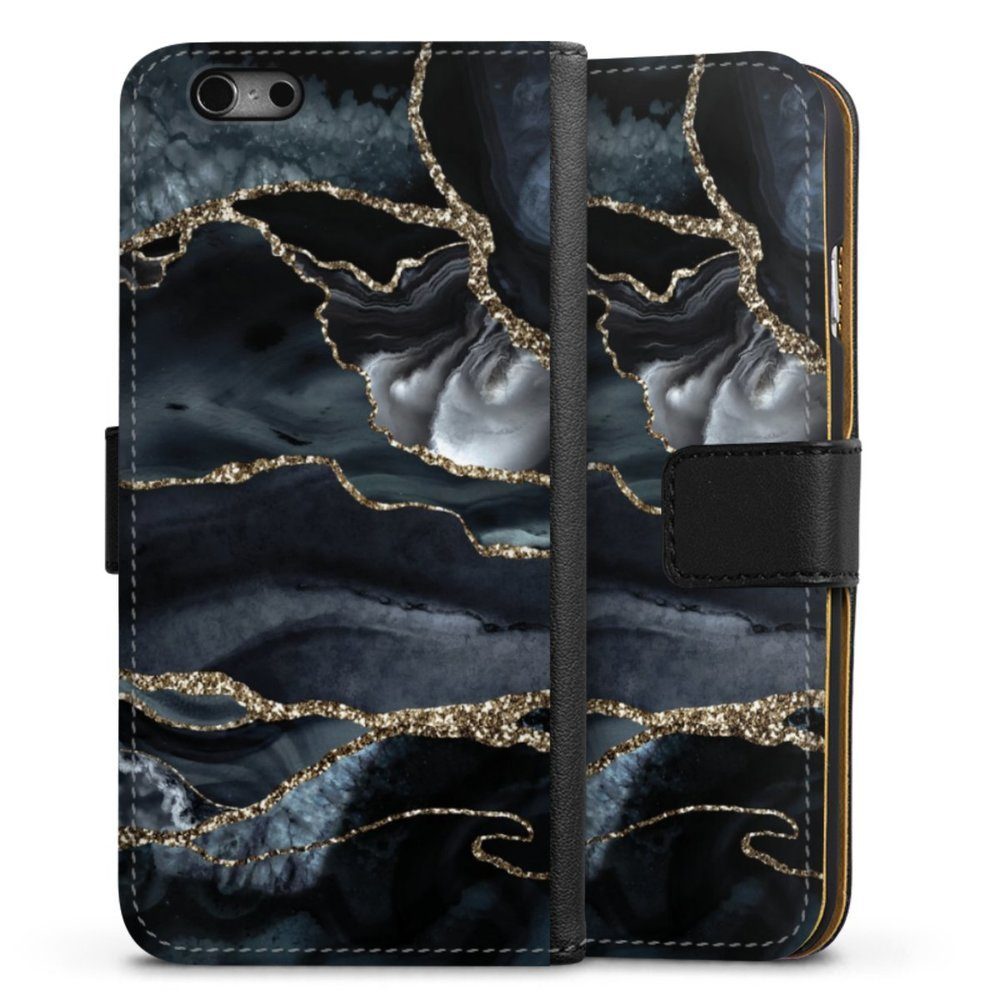 DeinDesign Handyhülle Glitzer Look Marmor Trends Dark marble gold Glitter look, Apple iPhone 6s Hülle Handy Flip Case Wallet Cover Handytasche Leder
