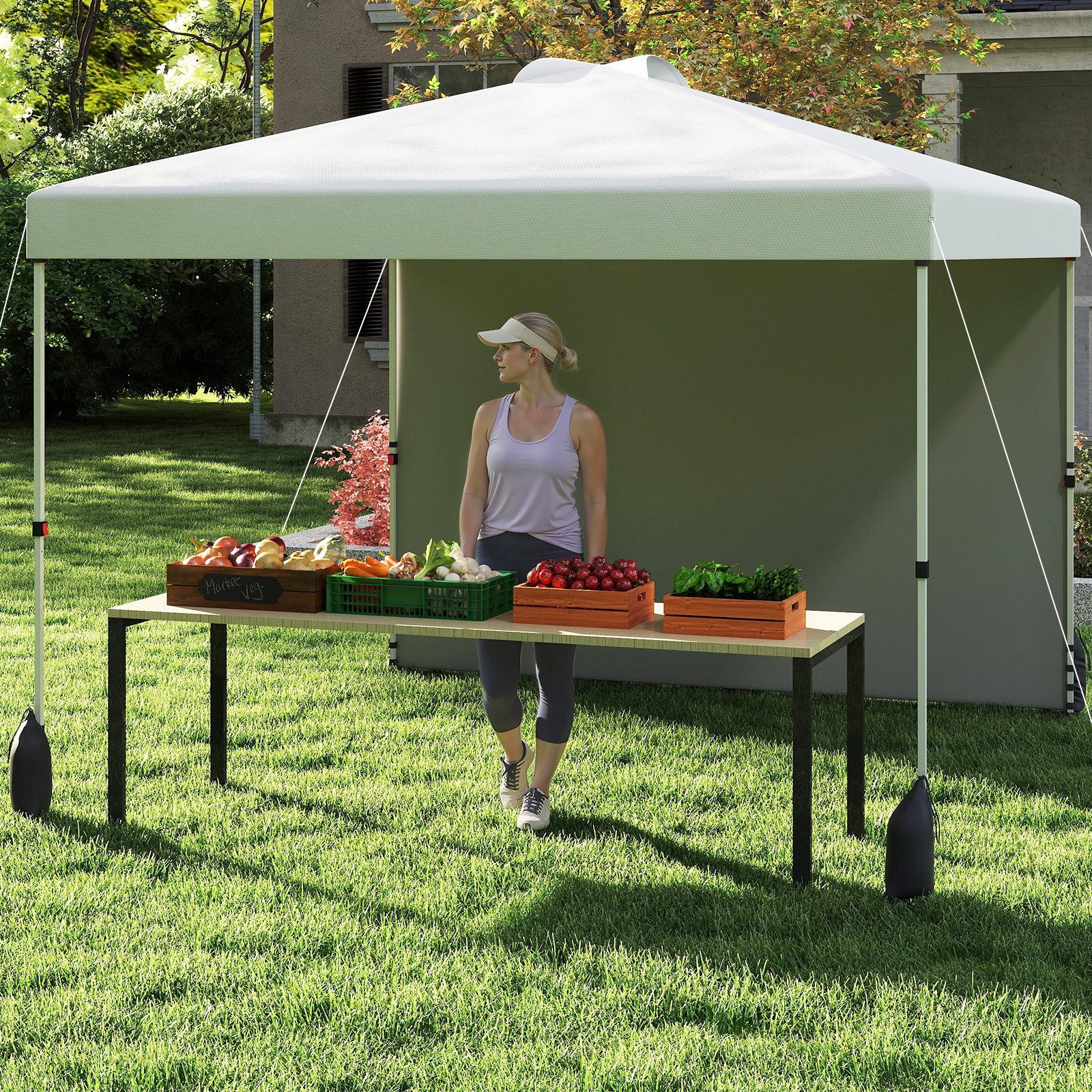Thumbnail - COSTWAY Faltpavillon, 3*3m Pop-up-Gartenzelt mit 1 Seitenwand, UPF50+
